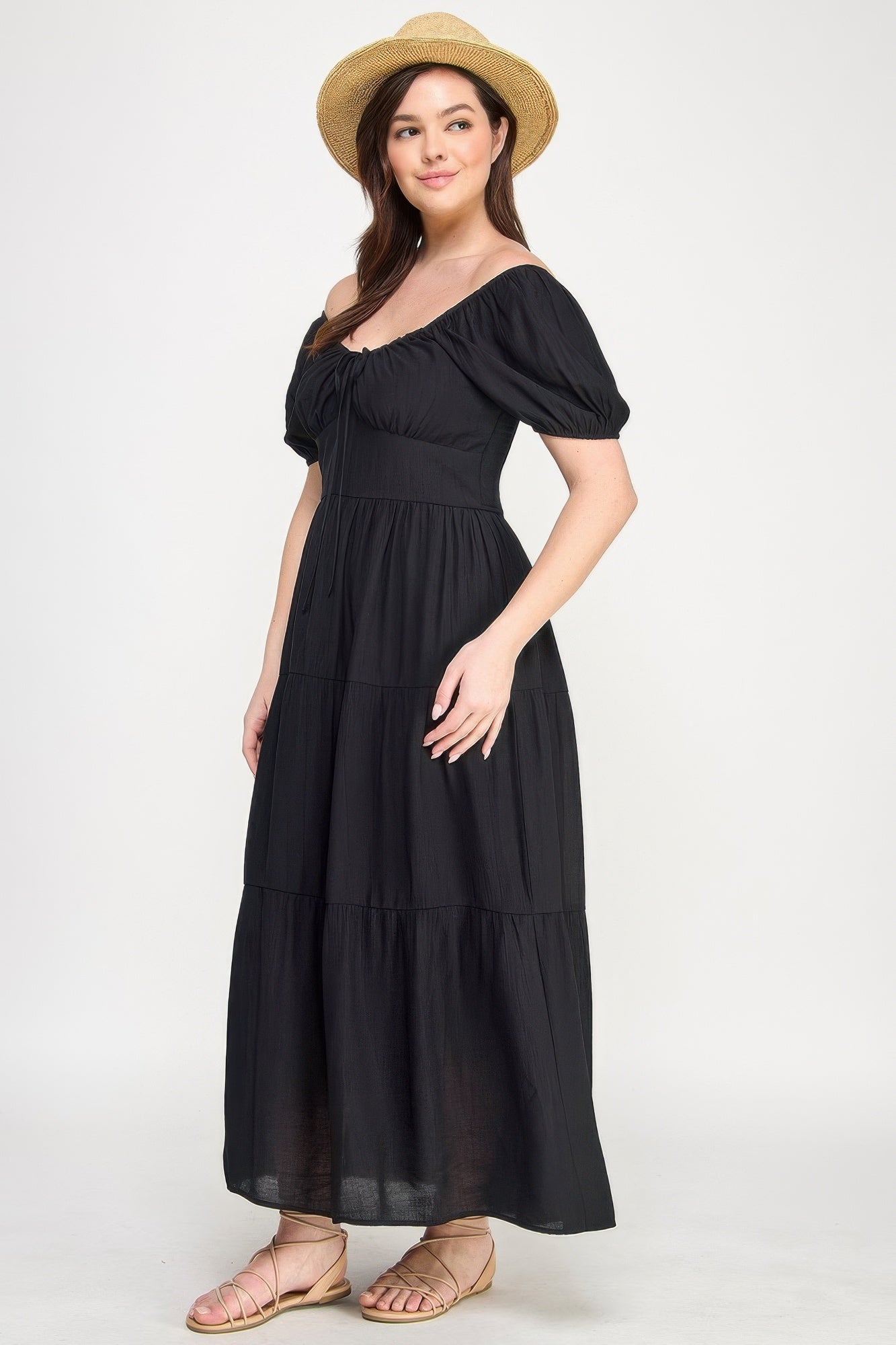 Front Tie Puff Sleeve Tired Maxi Dress product image