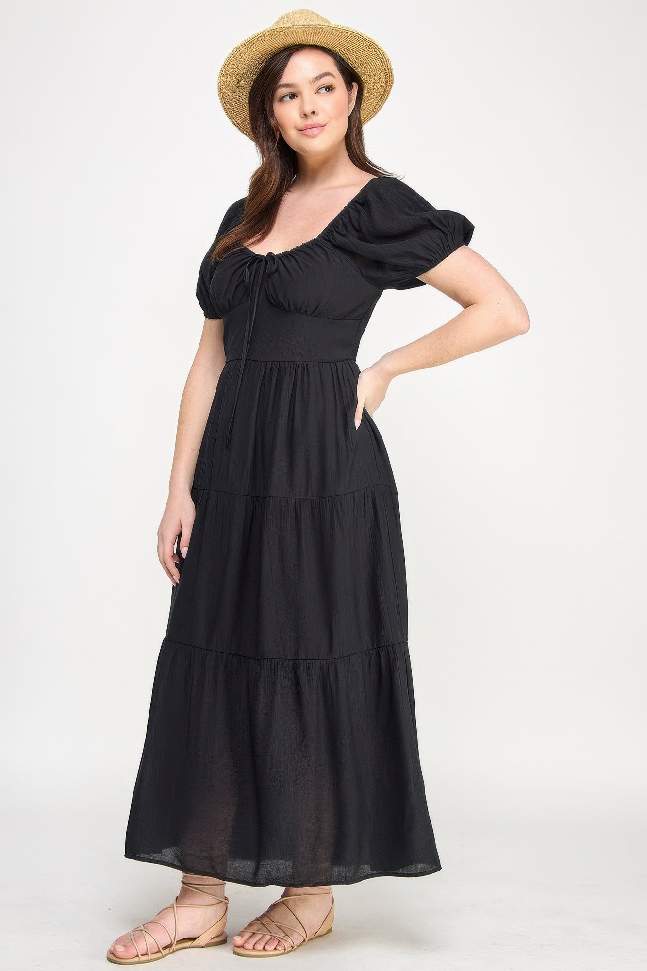 Front Tie Puff Sleeve Tired Maxi Dress product image