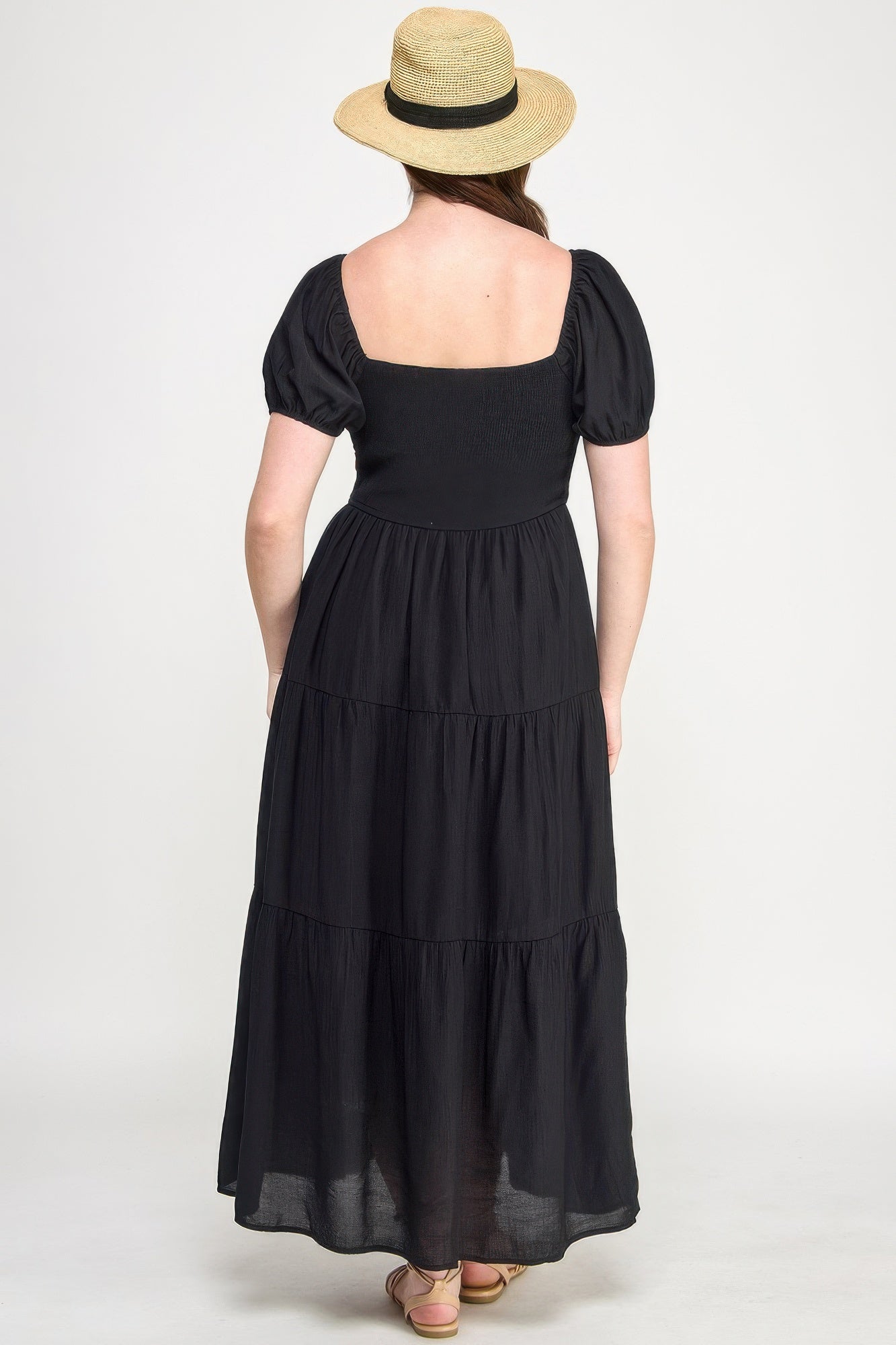 Front Tie Puff Sleeve Tired Maxi Dress product image