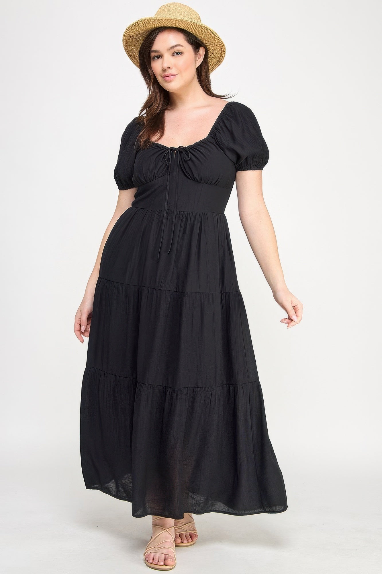 Front Tie Puff Sleeve Tired Maxi Dress product image