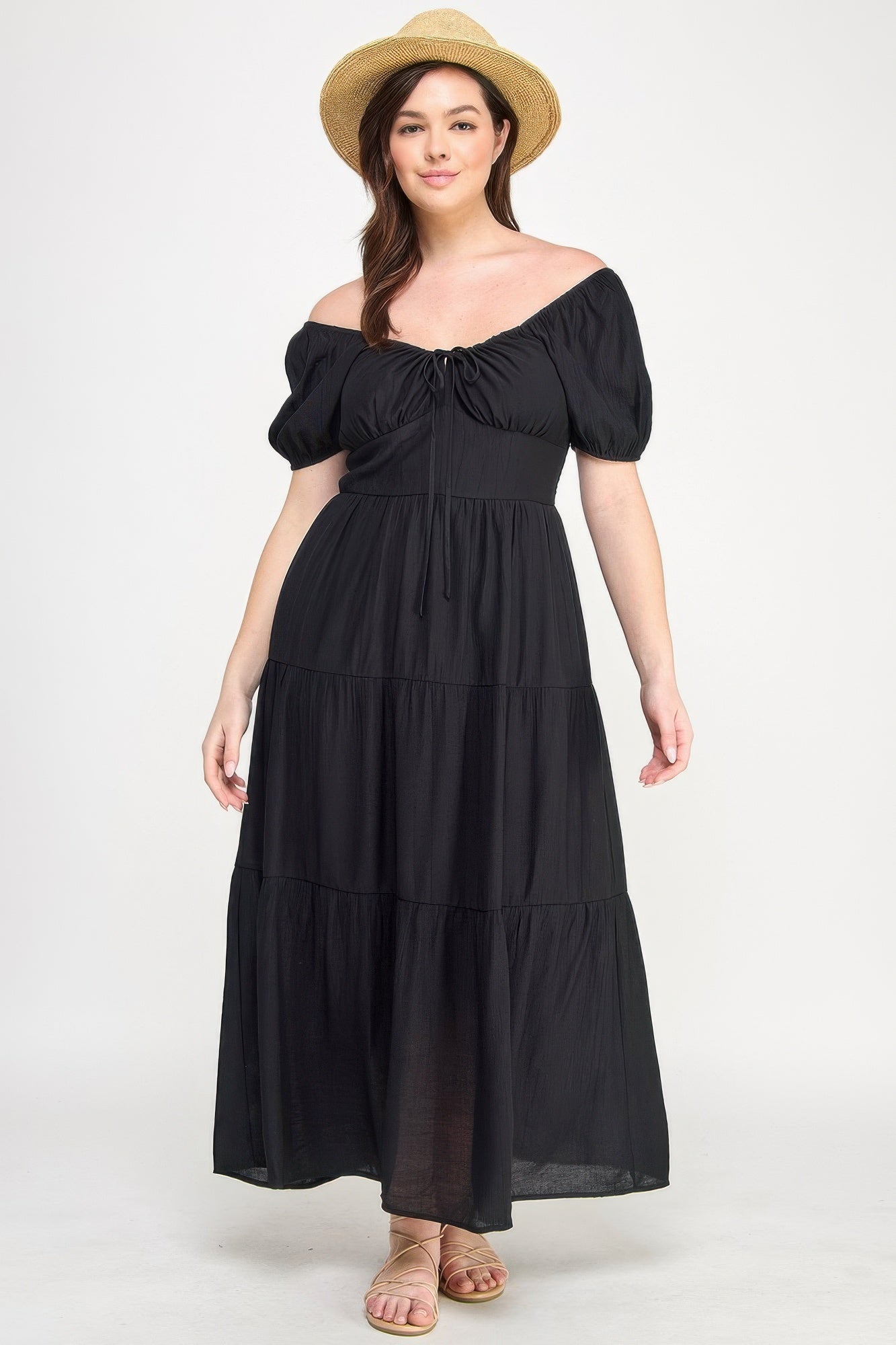 Front Tie Puff Sleeve Tired Maxi Dress product image