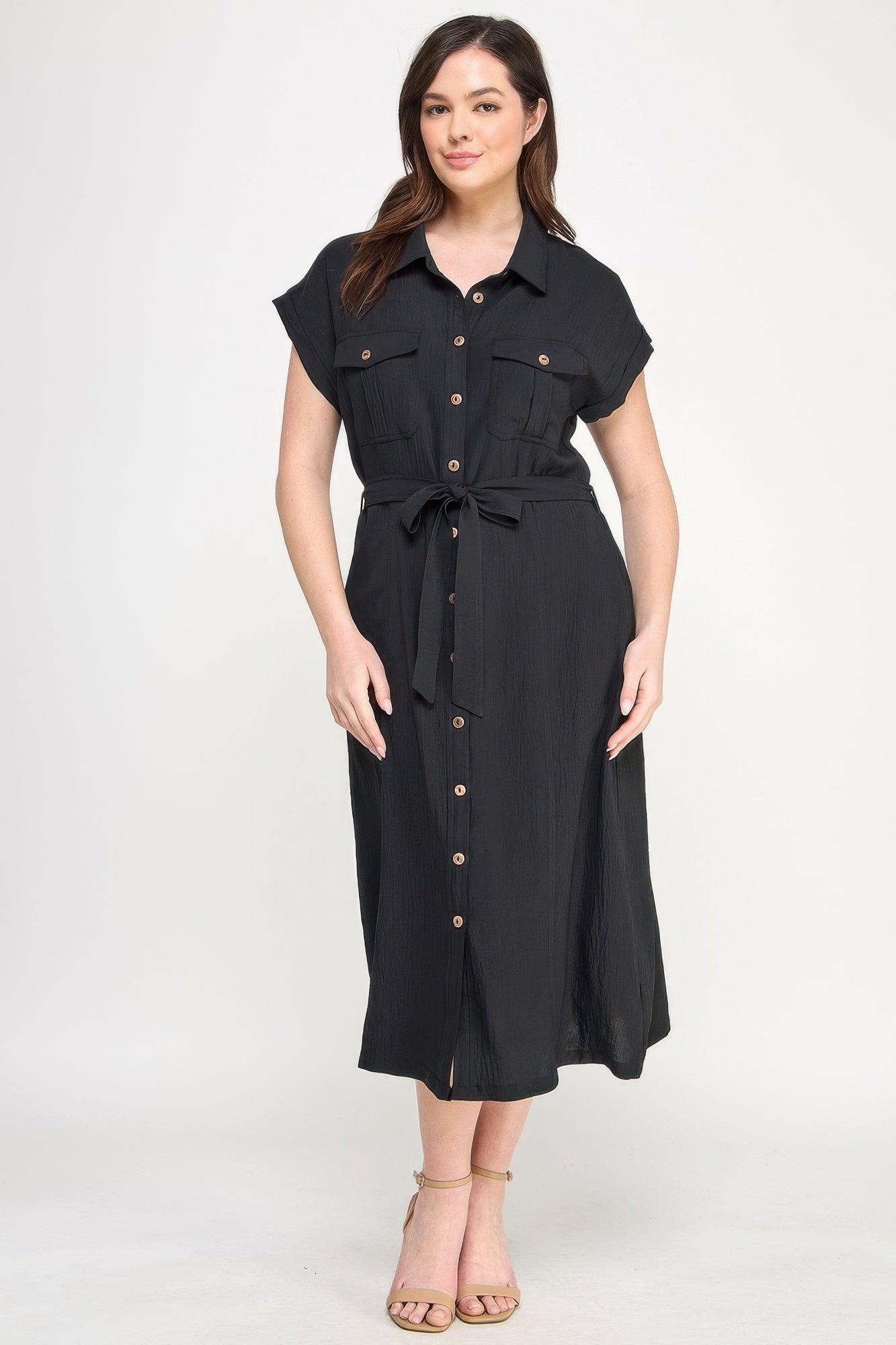 Front Tied Buttoned Short Sleeve Dress product image