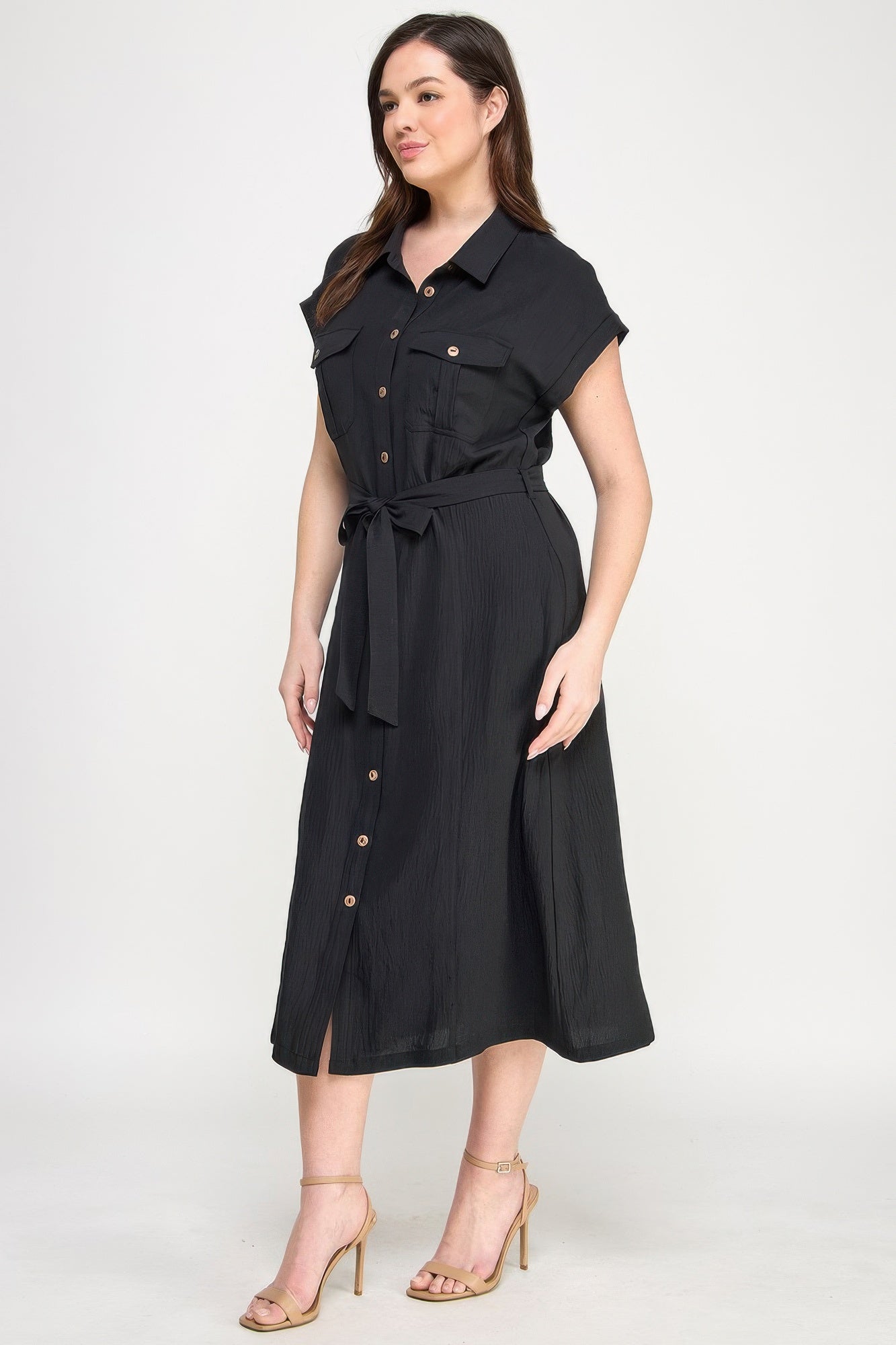 Front Tied Buttoned Short Sleeve Dress product image