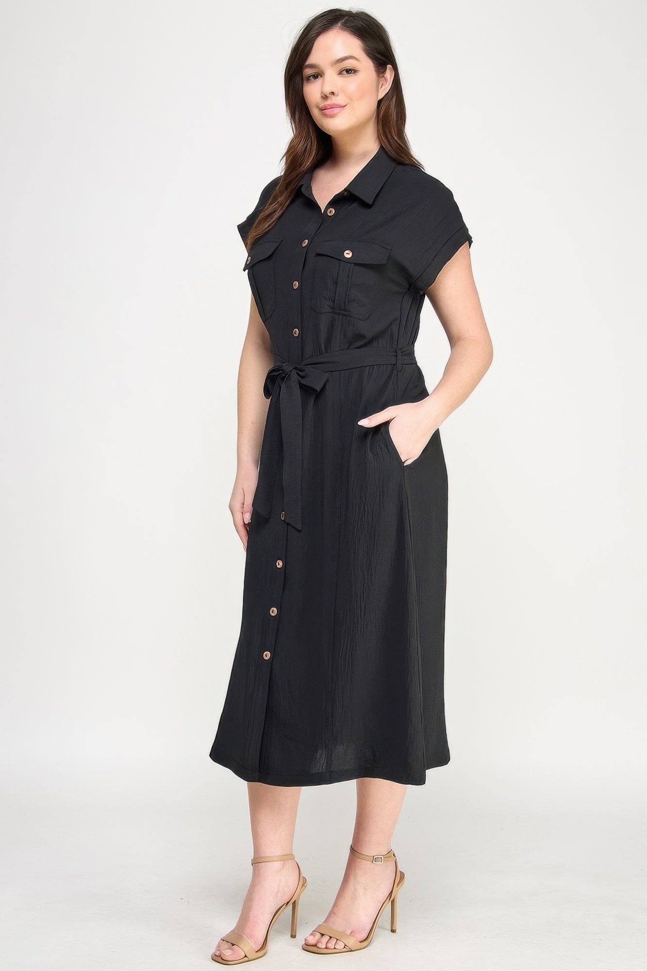 Front Tied Buttoned Short Sleeve Dress product image
