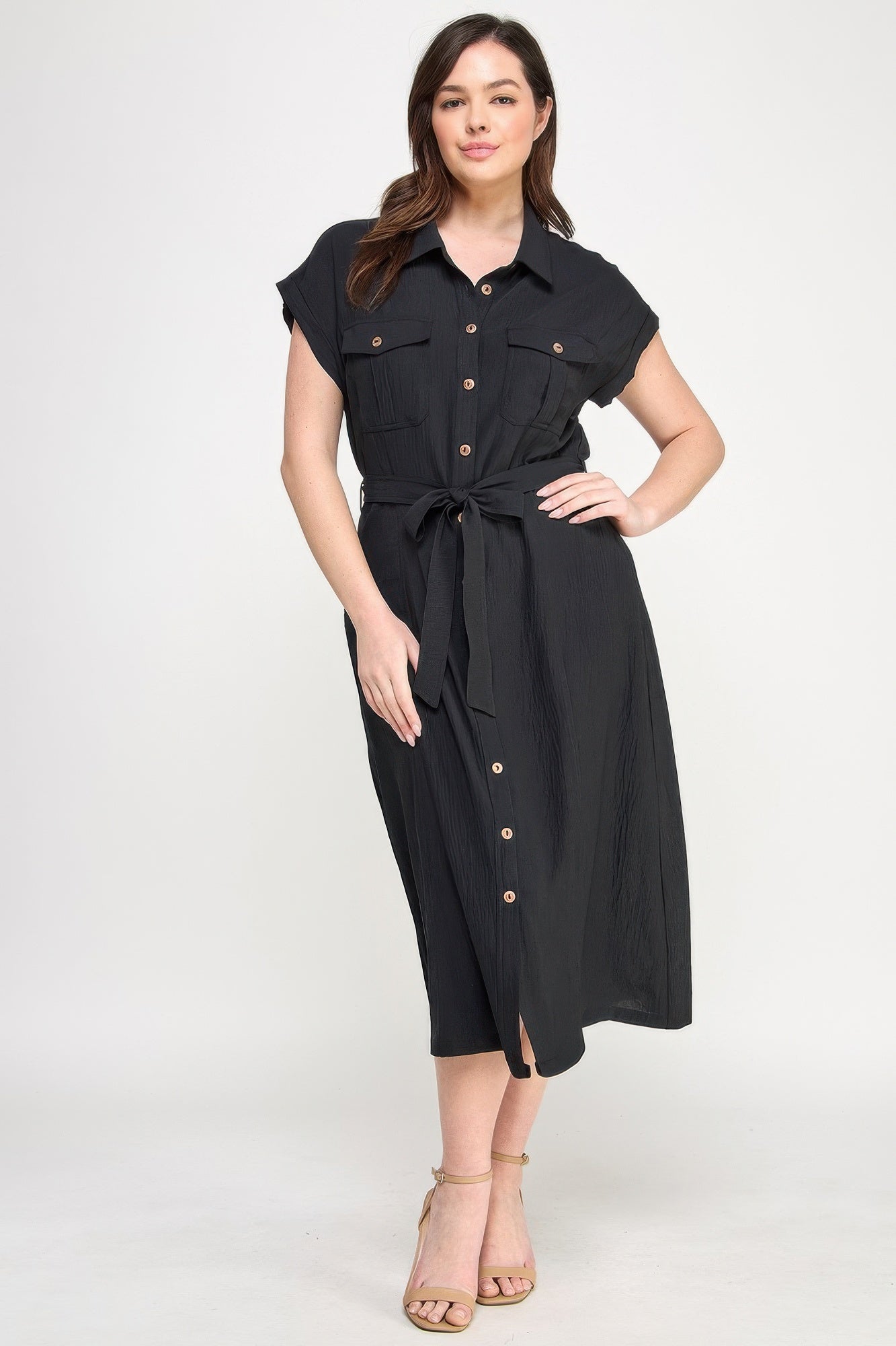 Front Tied Buttoned Short Sleeve Dress product image
