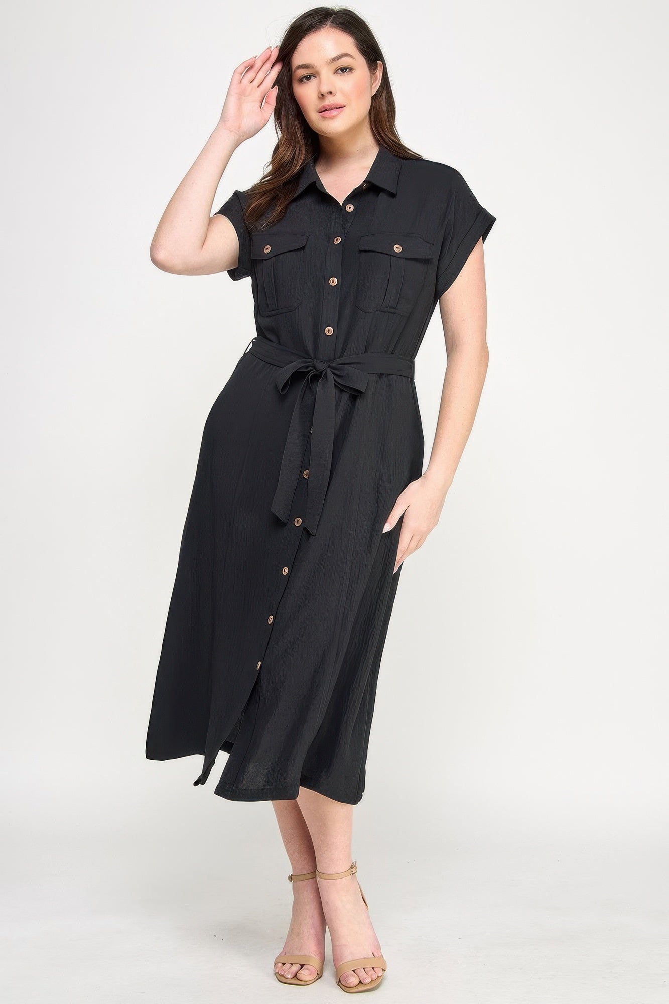 Front Tied Buttoned Short Sleeve Dress product image