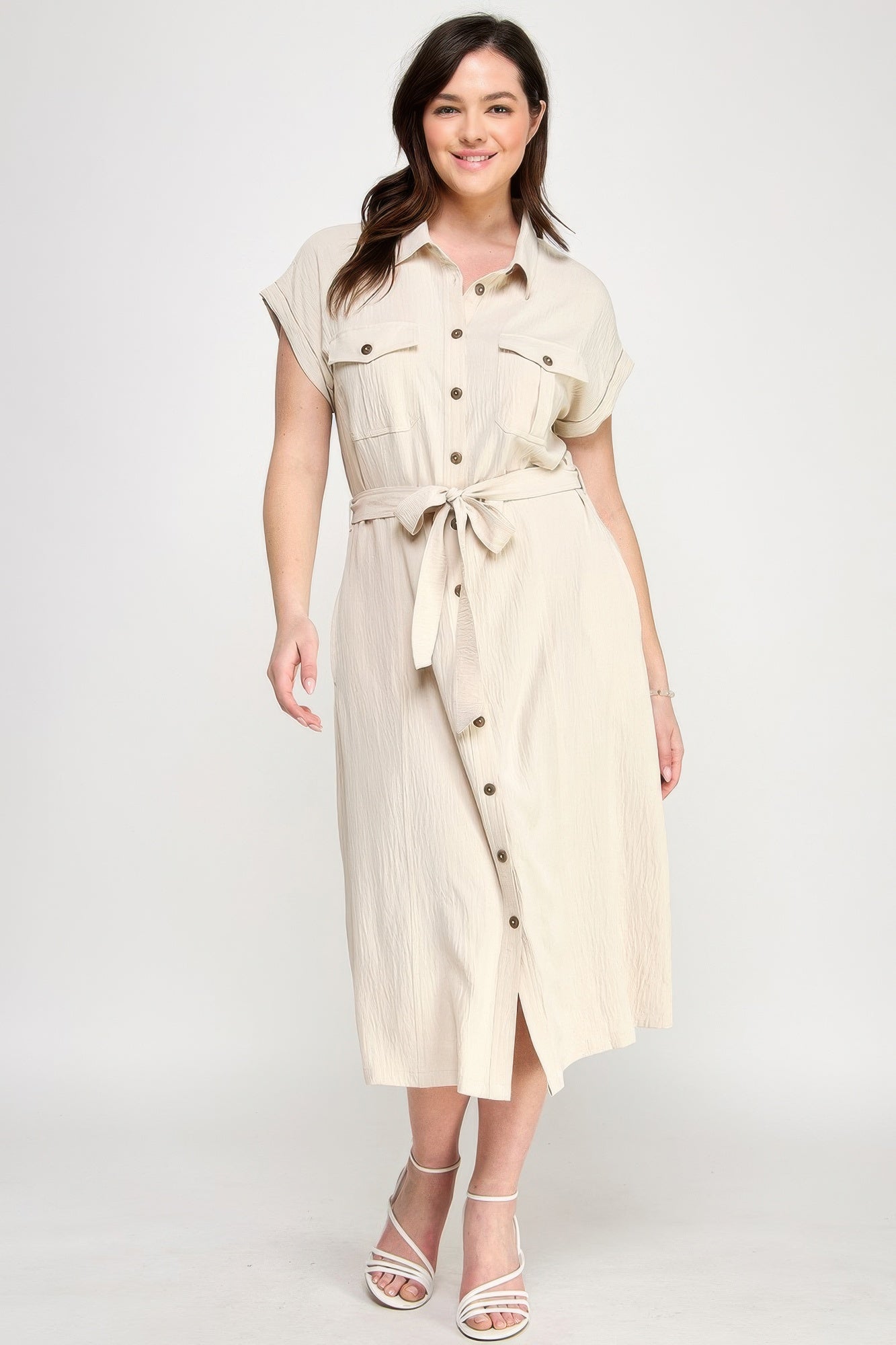 Front Tied Buttoned Short Sleeve Dress product image