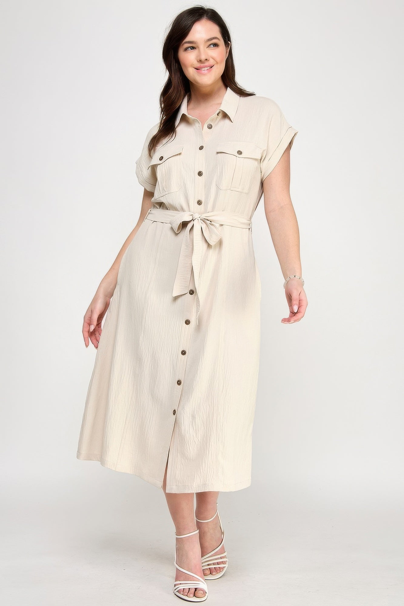 Front Tied Buttoned Short Sleeve Dress product image