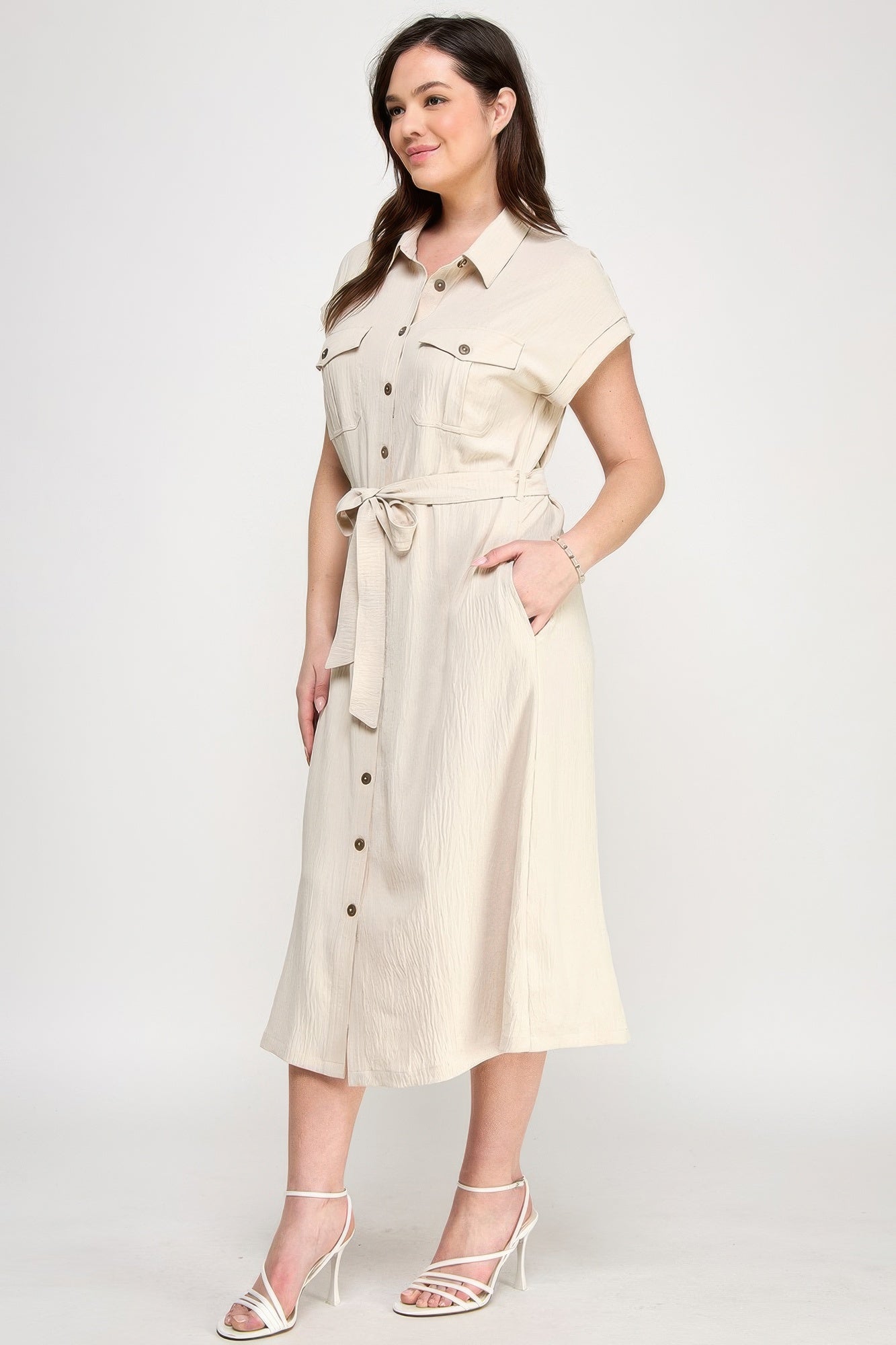 Front Tied Buttoned Short Sleeve Dress product image
