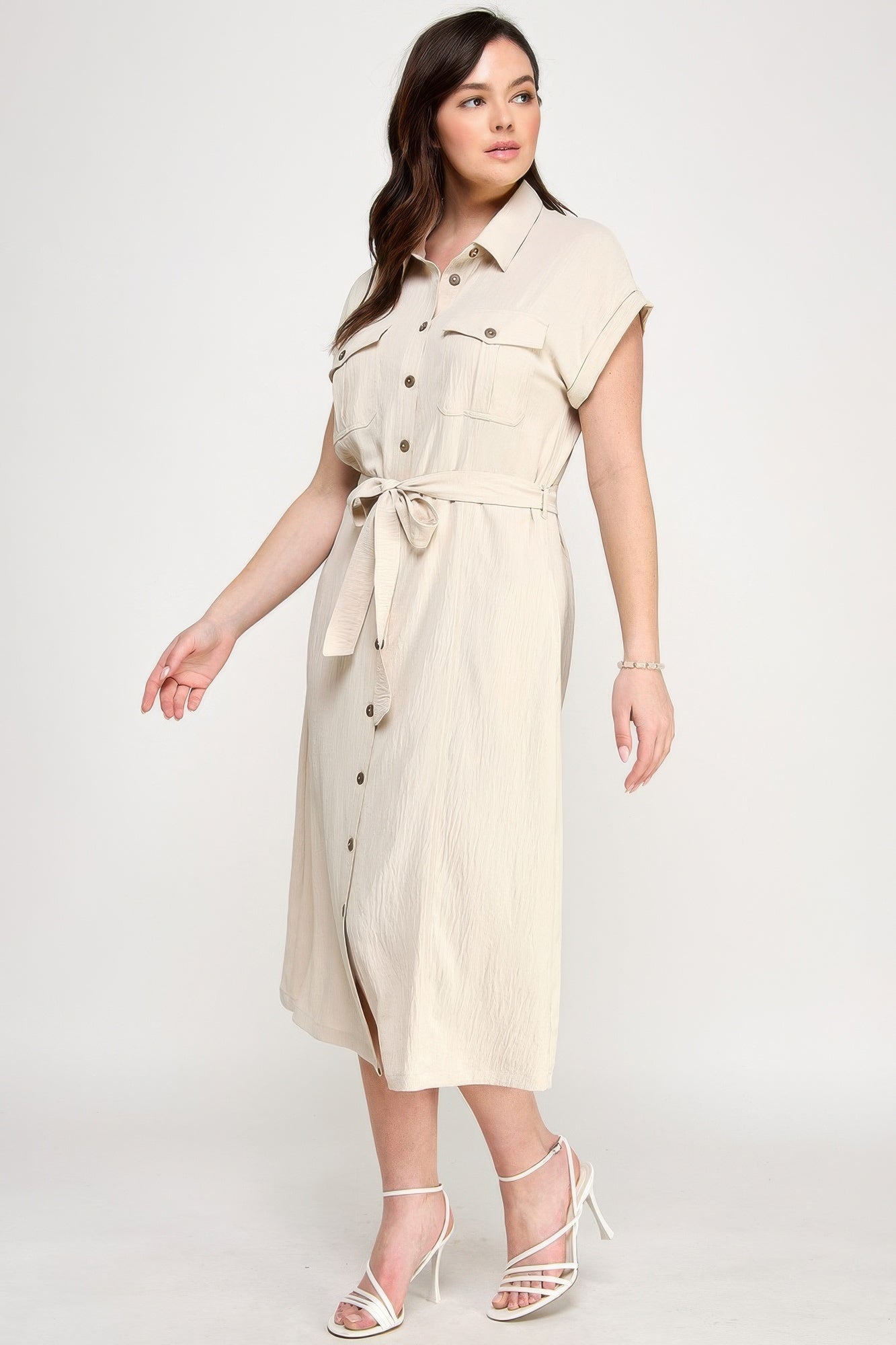 Front Tied Buttoned Short Sleeve Dress product image