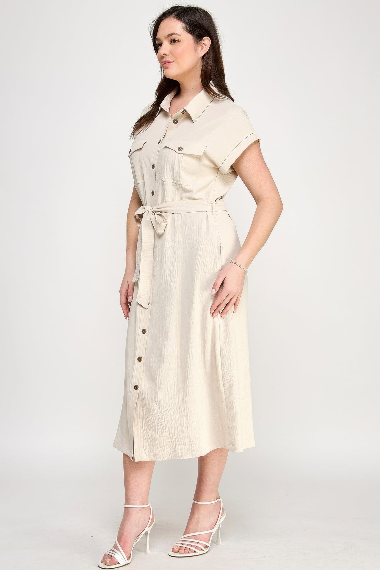 Front Tied Buttoned Short Sleeve Dress product image