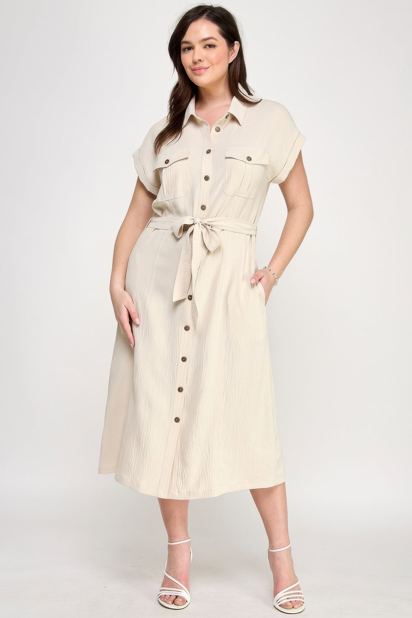 Front Tied Buttoned Short Sleeve Dress product image