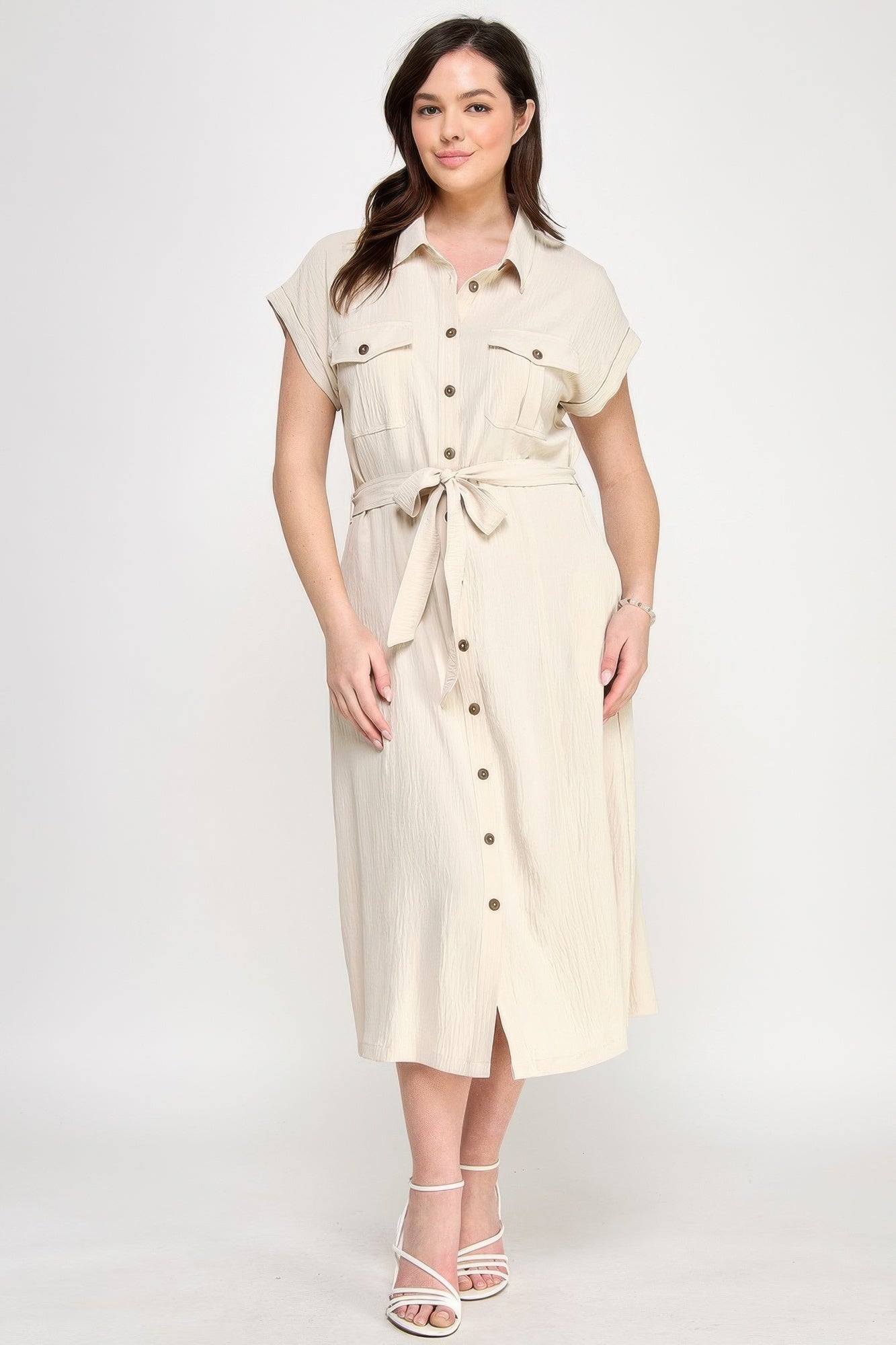 Front Tied Buttoned Short Sleeve Dress product image