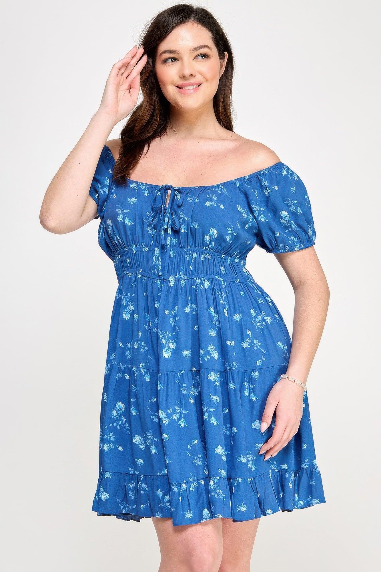 Floral Front-tie Elastic Waist Ruffle Dress product image