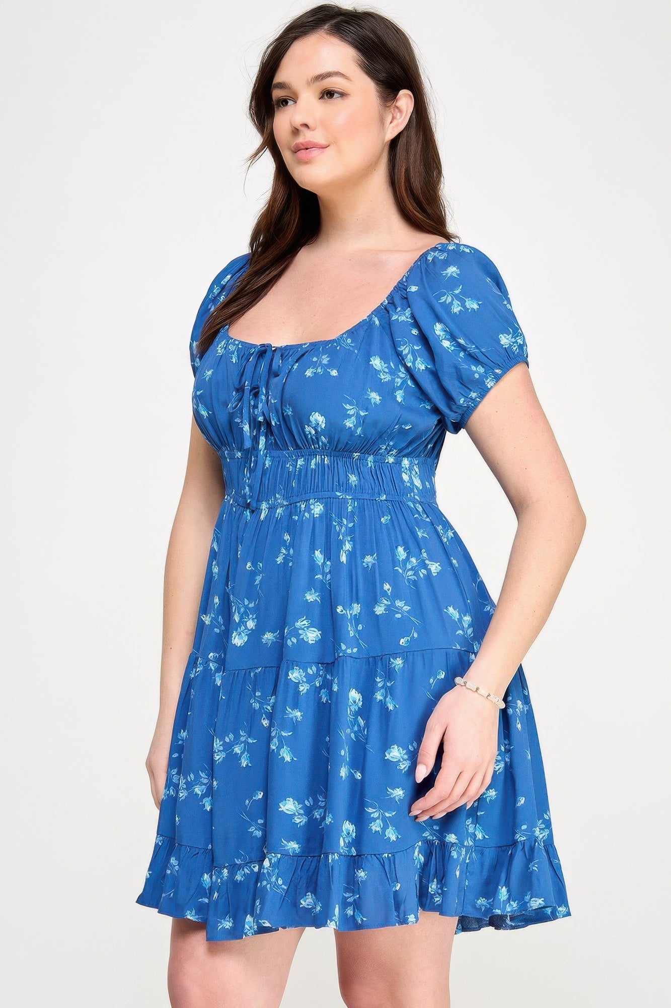 Floral Front-tie Elastic Waist Ruffle Dress product image