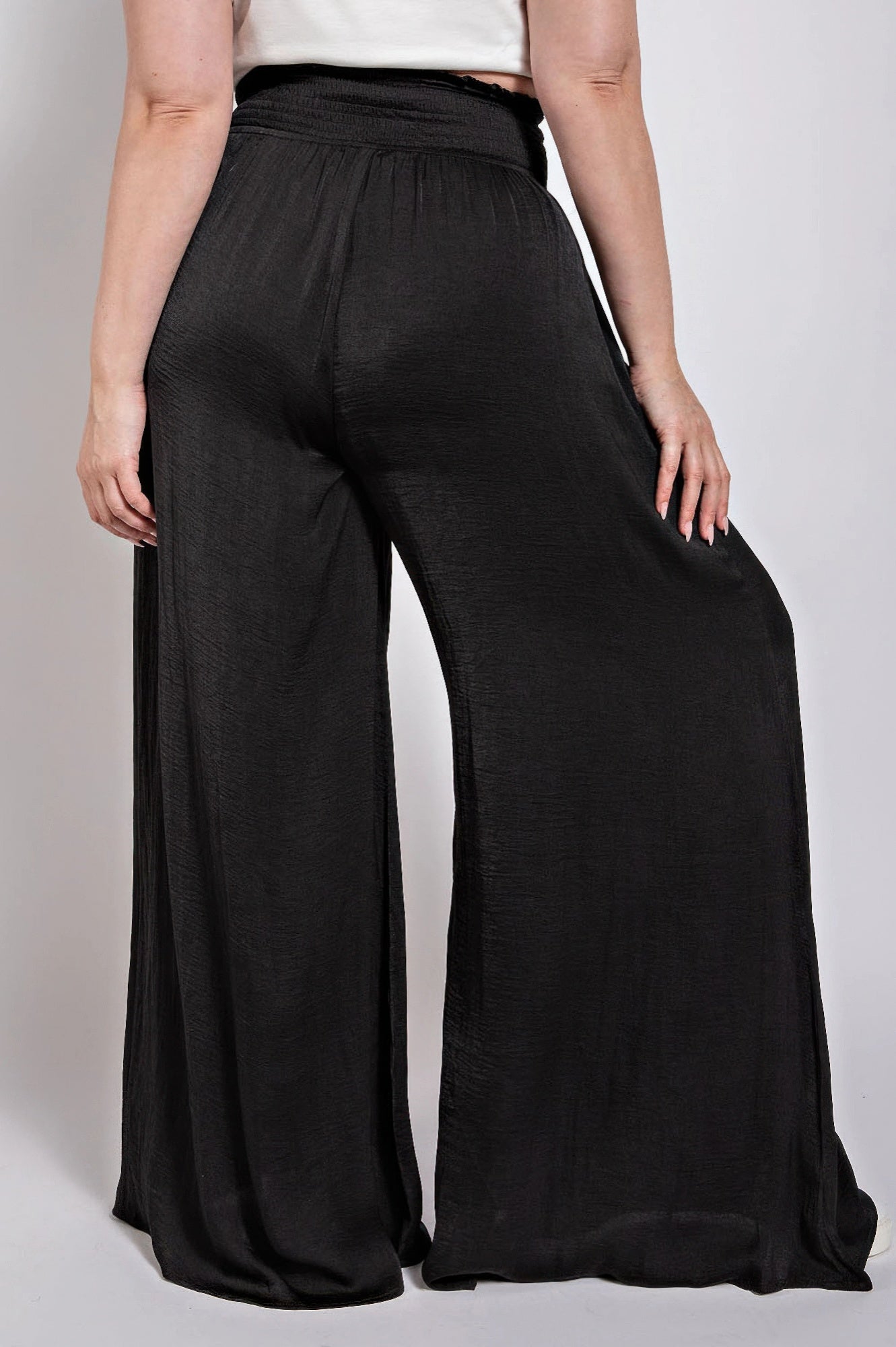 Washed Satin Wide Pants With Waist Smocked product image