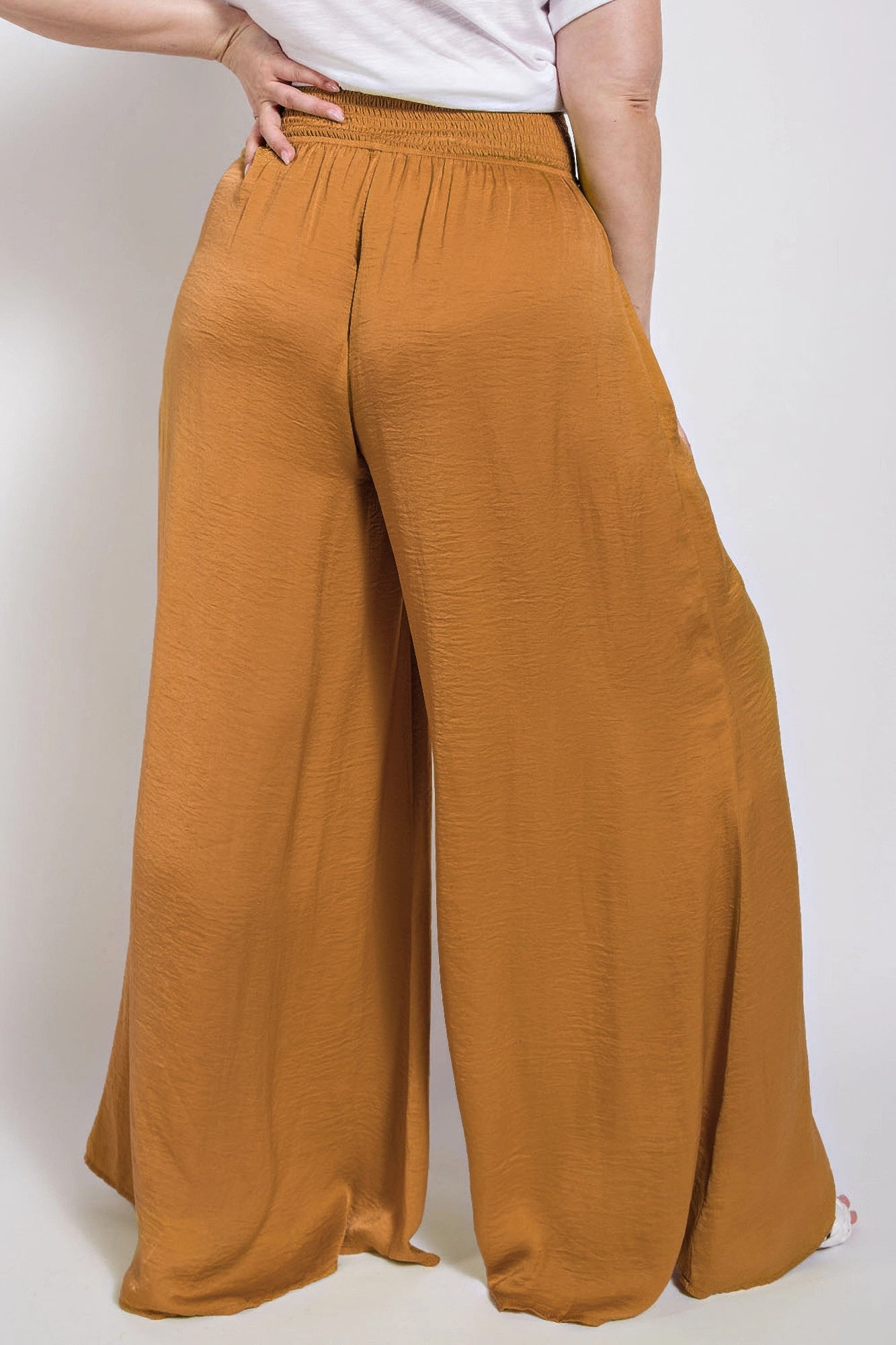 Washed Satin Wide Pants With Waist Smocked product image