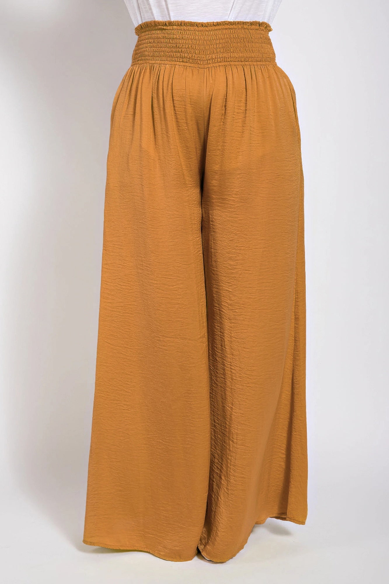 Washed Satin Wide Pants With Waist Smocked product image