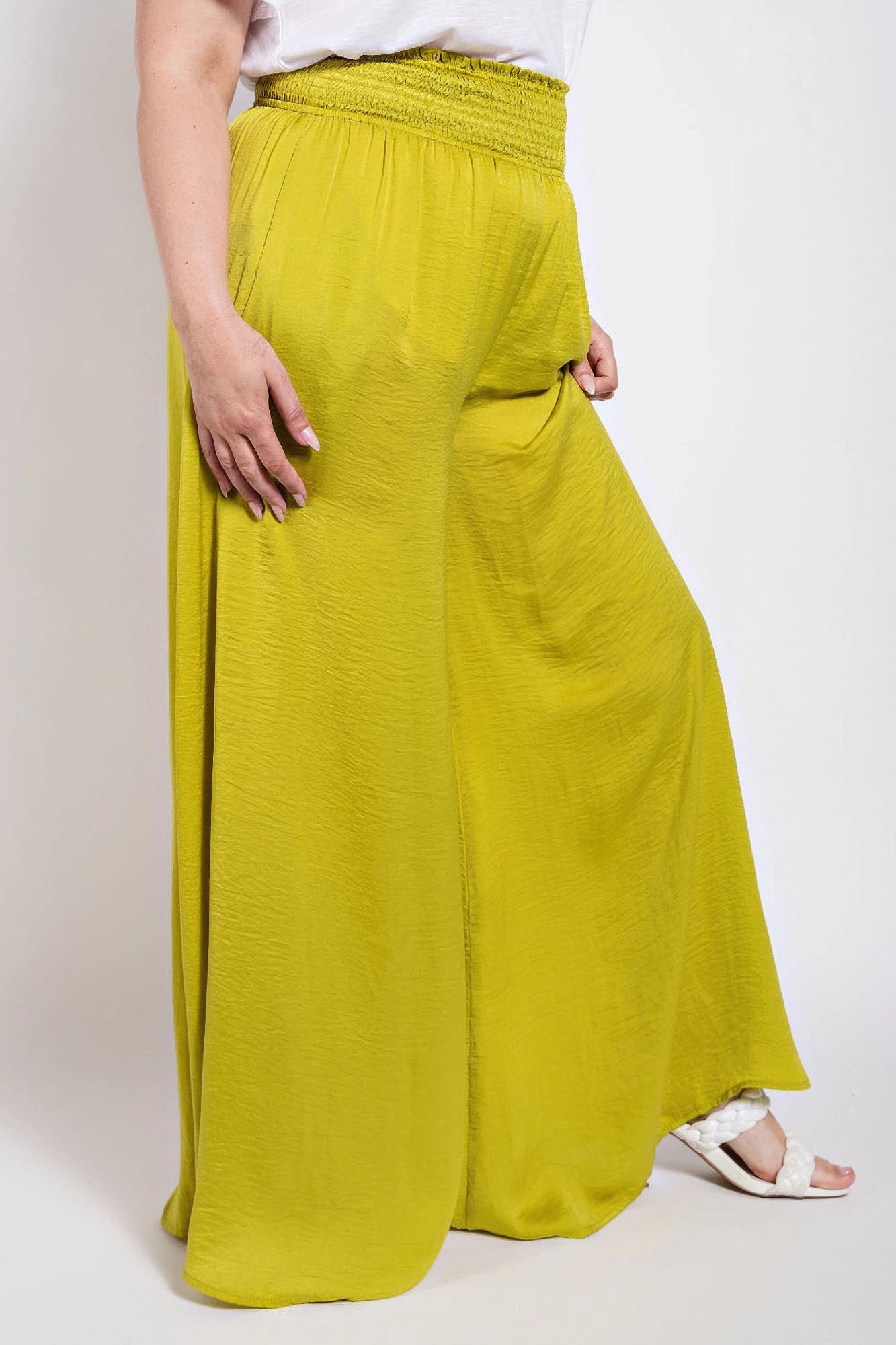 Washed Satin Wide Pants With Waist Smocked product image