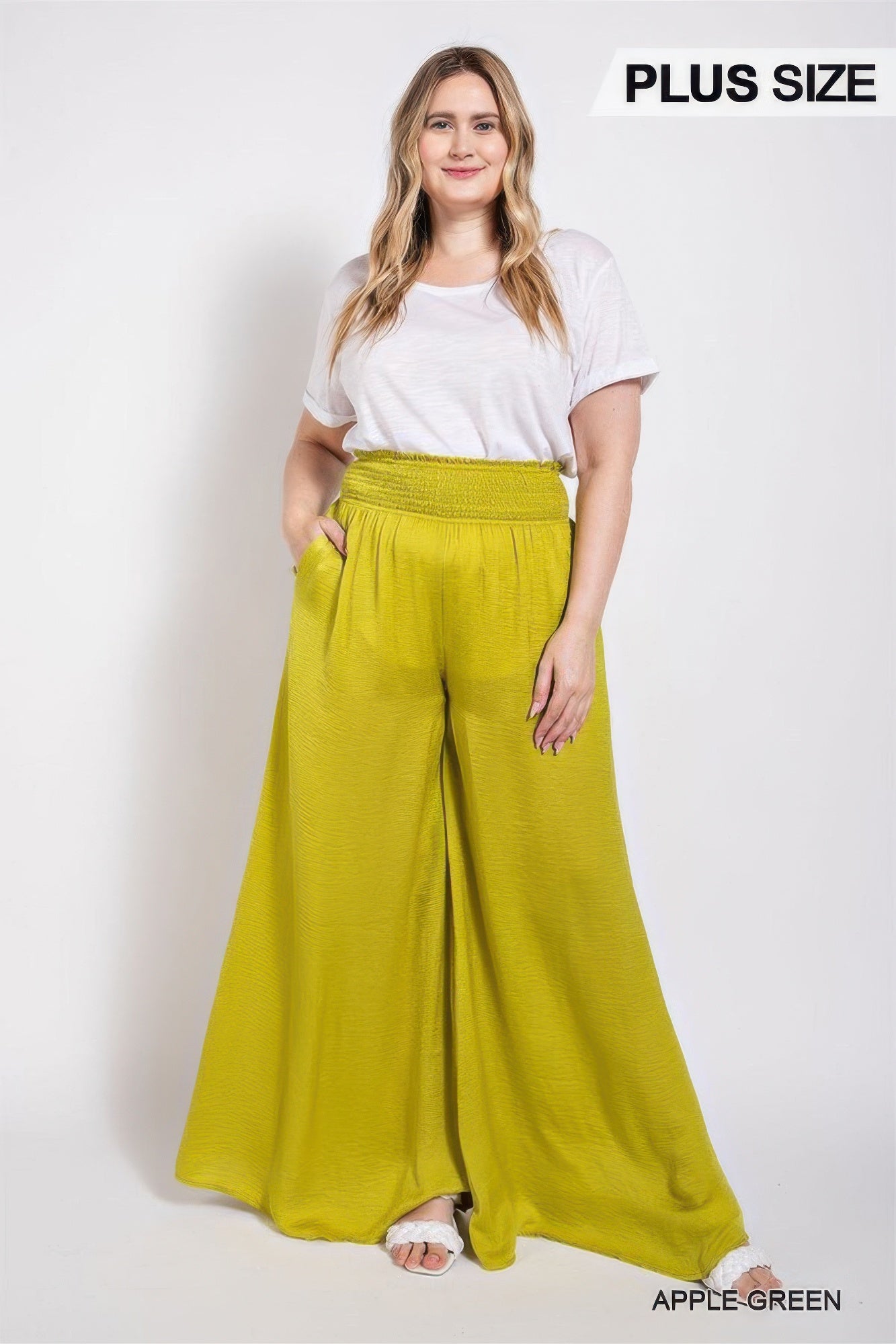 Washed Satin Wide Pants With Waist Smocked product image