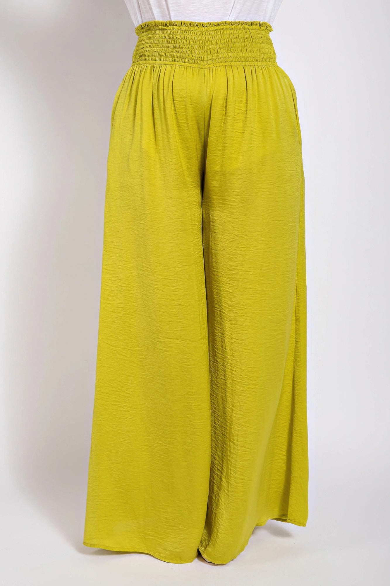 Washed Satin Wide Pants With Waist Smocked product image