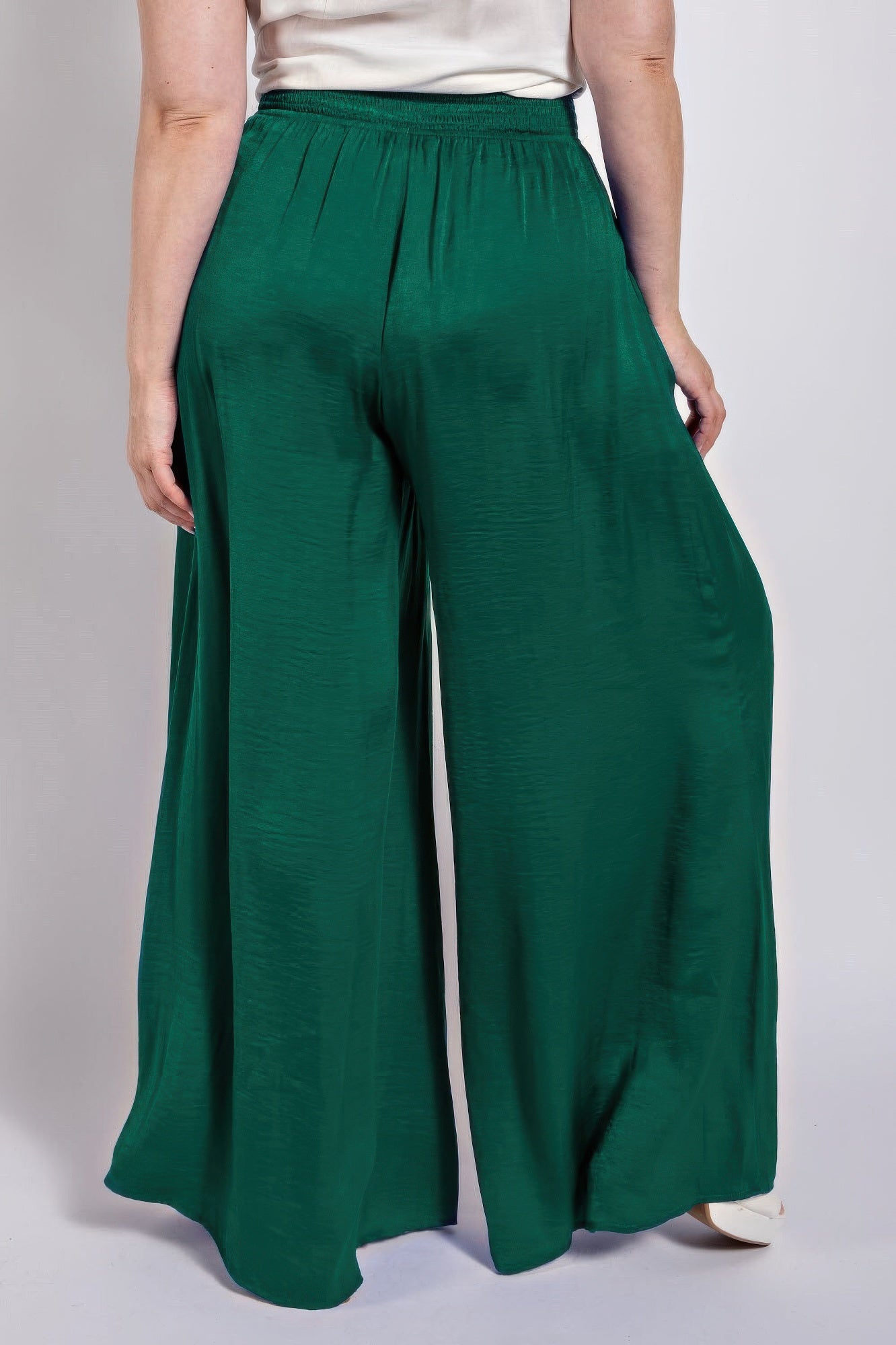 Washed Satin Wide Pants With Waist Smocked product image