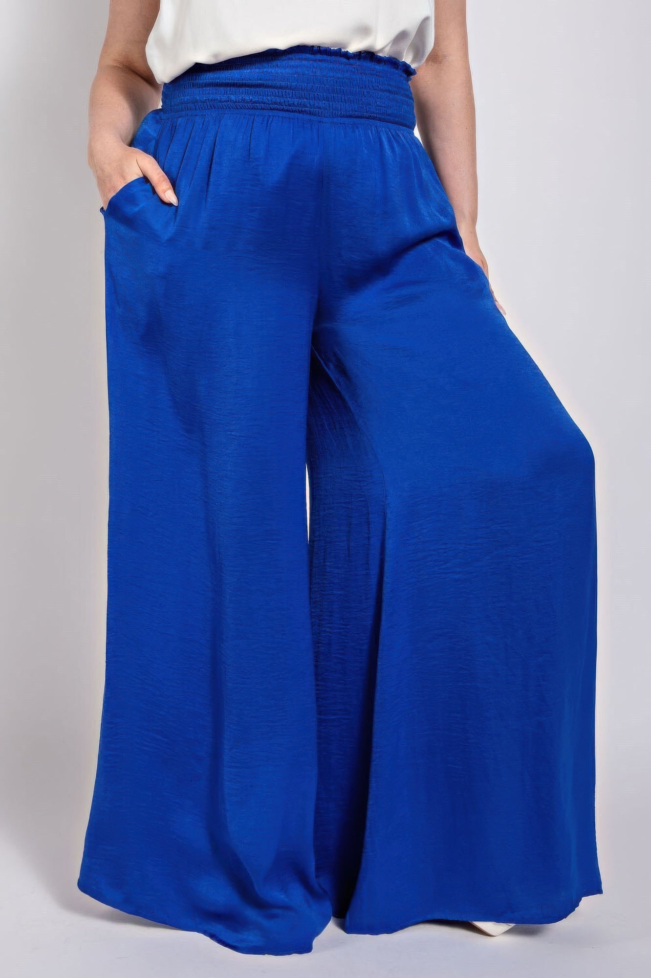 Washed Satin Wide Pants With Waist Smocked product image