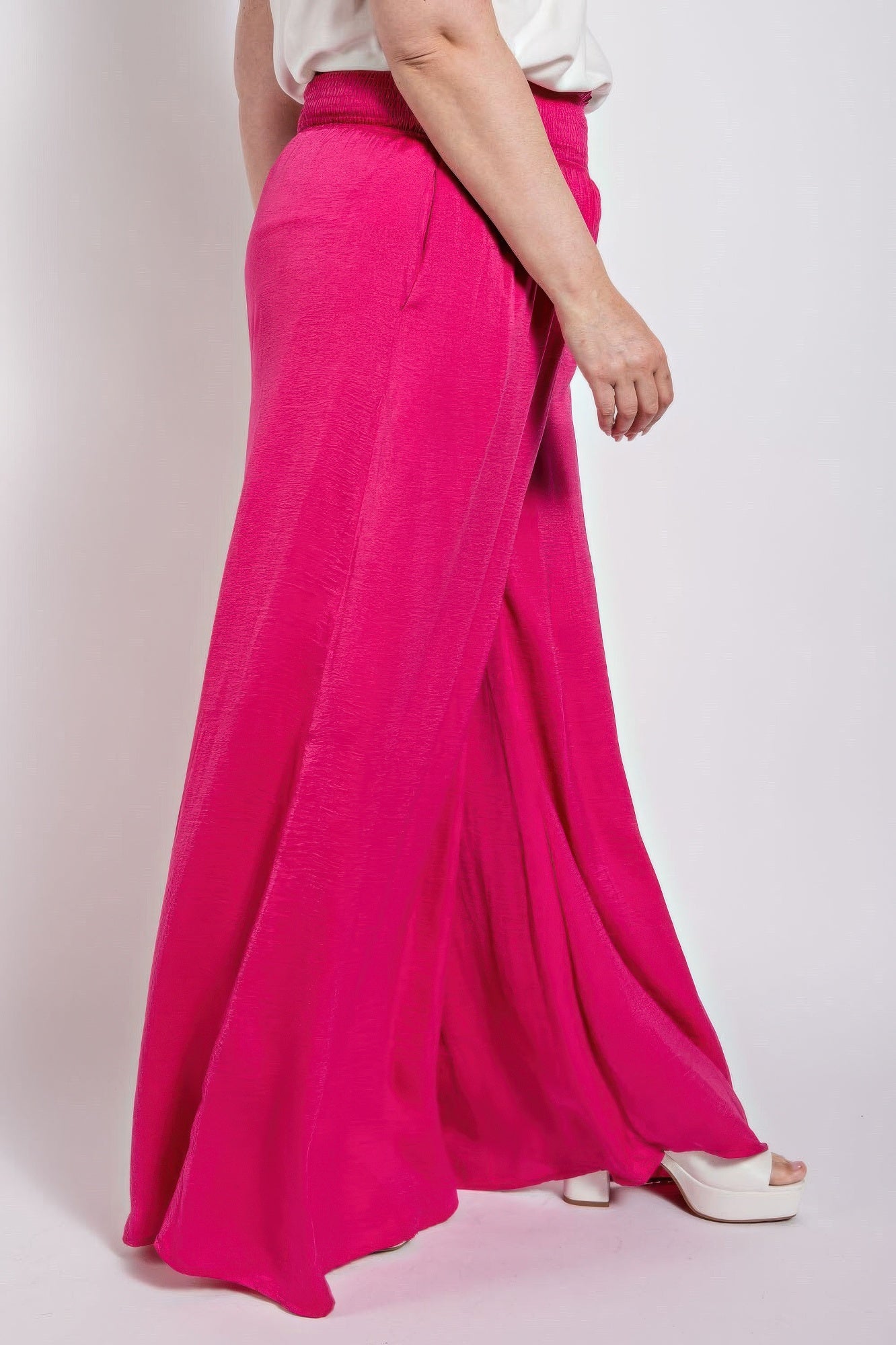 Washed Satin Wide Pants With Waist Smocked product image