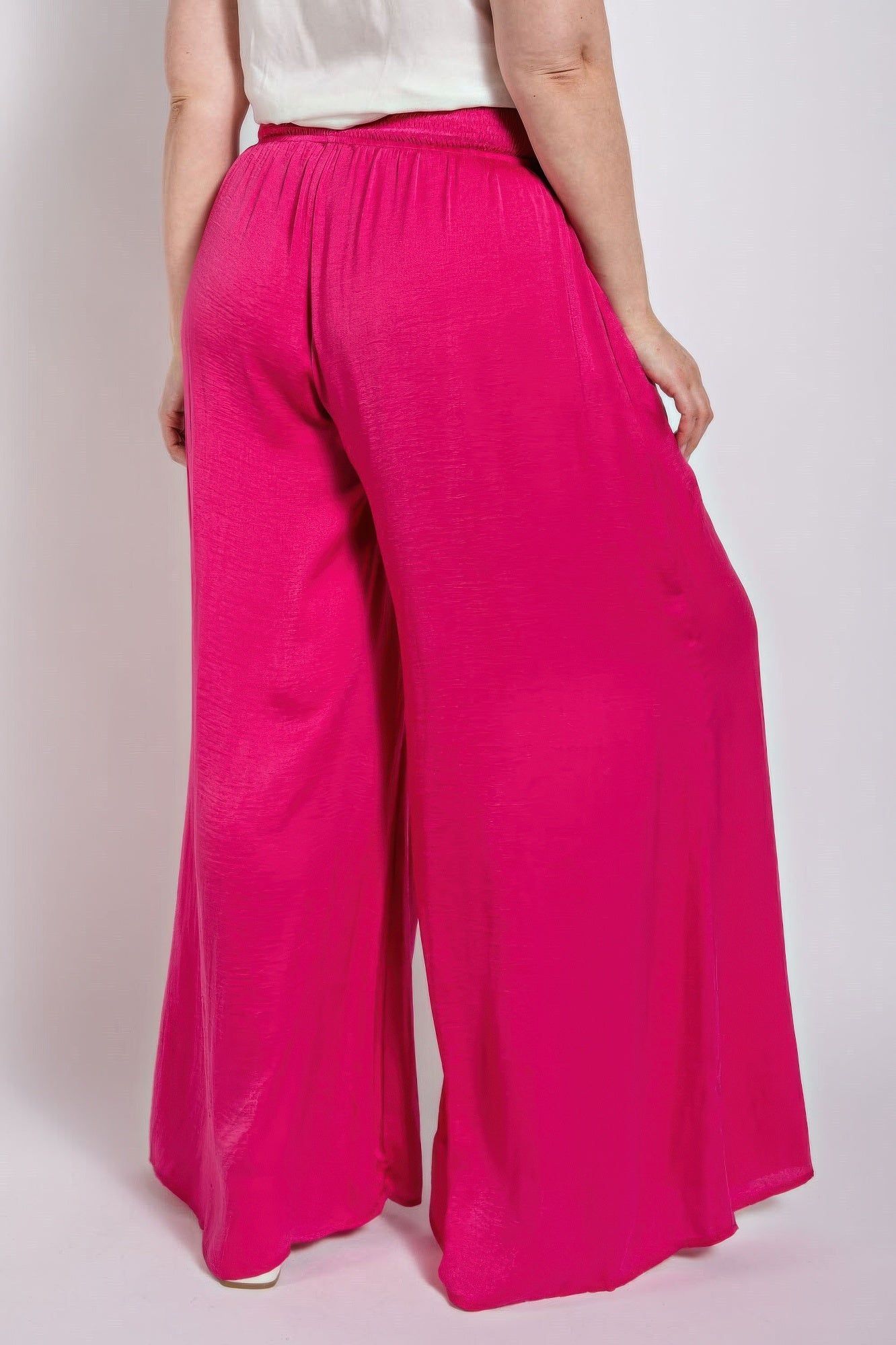 Washed Satin Wide Pants With Waist Smocked product image