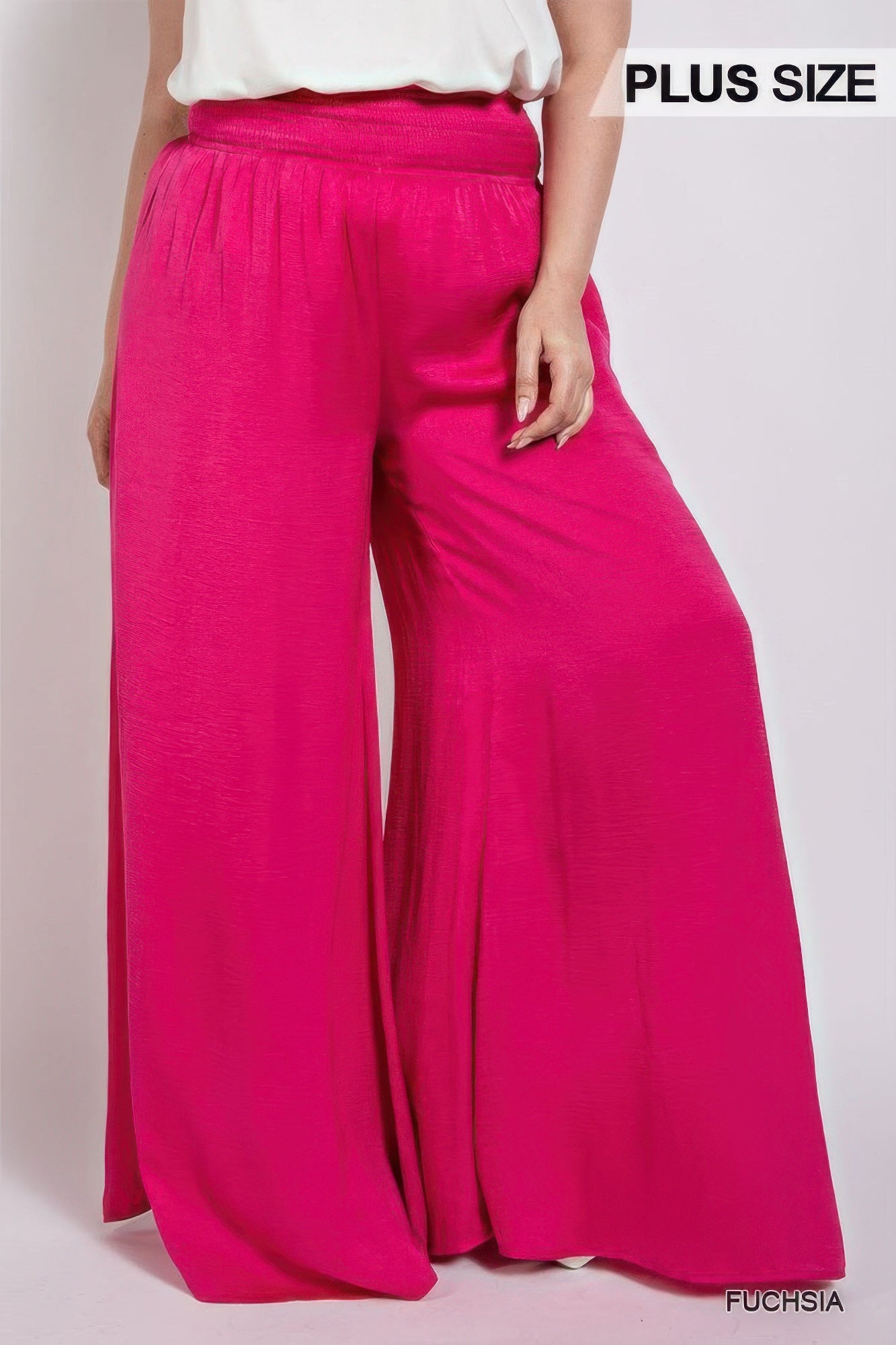 Washed Satin Wide Pants With Waist Smocked product image