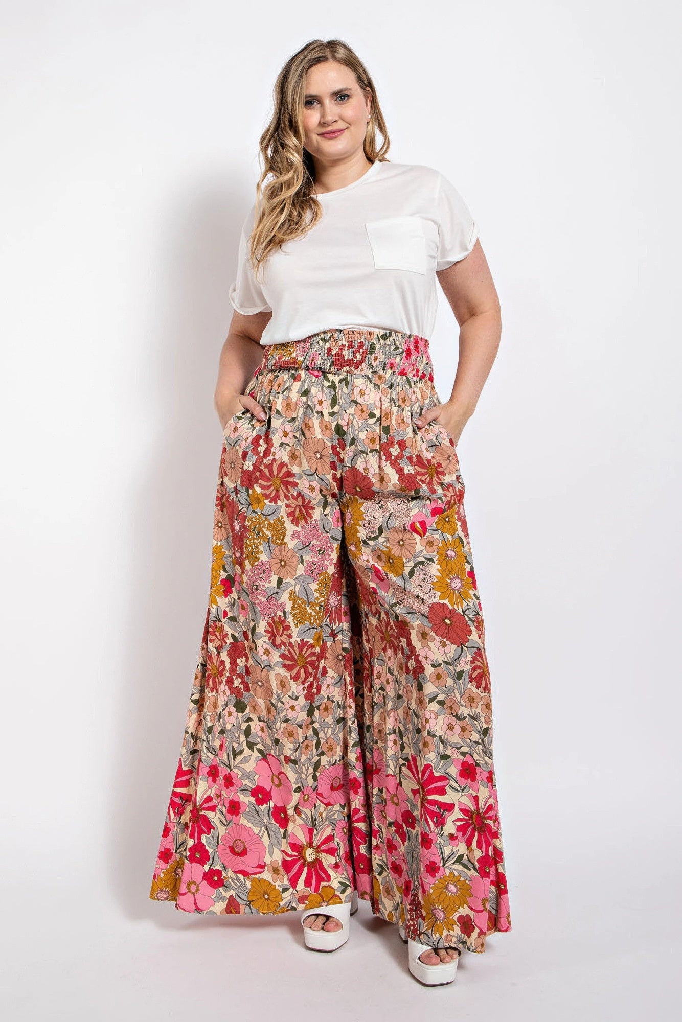 Flare Wide Leg And Waist Smocked Pants With Side Pocket product image