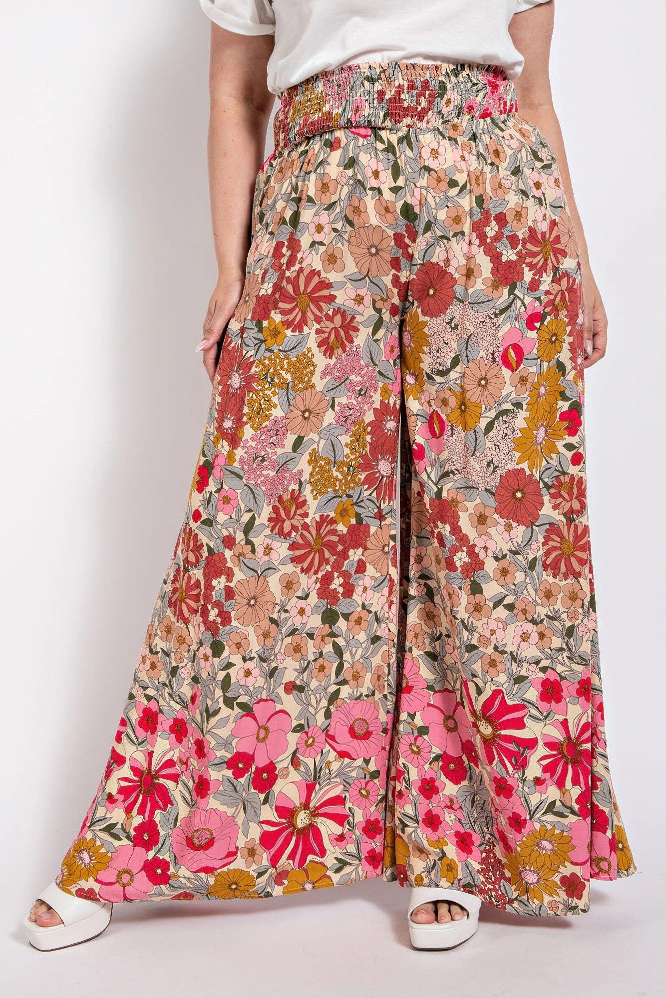 Flare Wide Leg And Waist Smocked Pants With Side Pocket product image