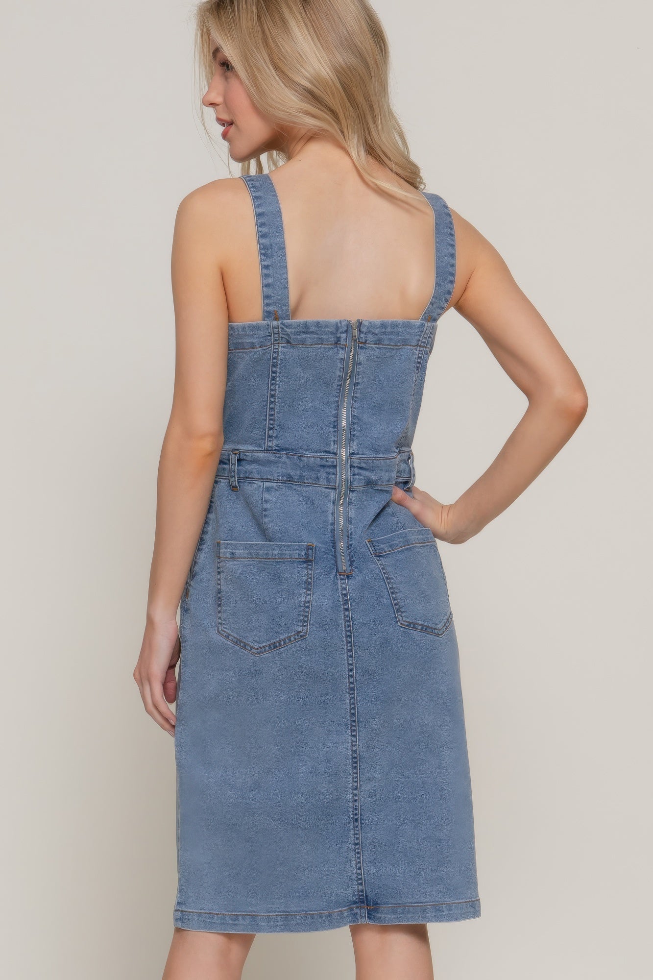 Button Down Placket Stretch Denim Dress product image