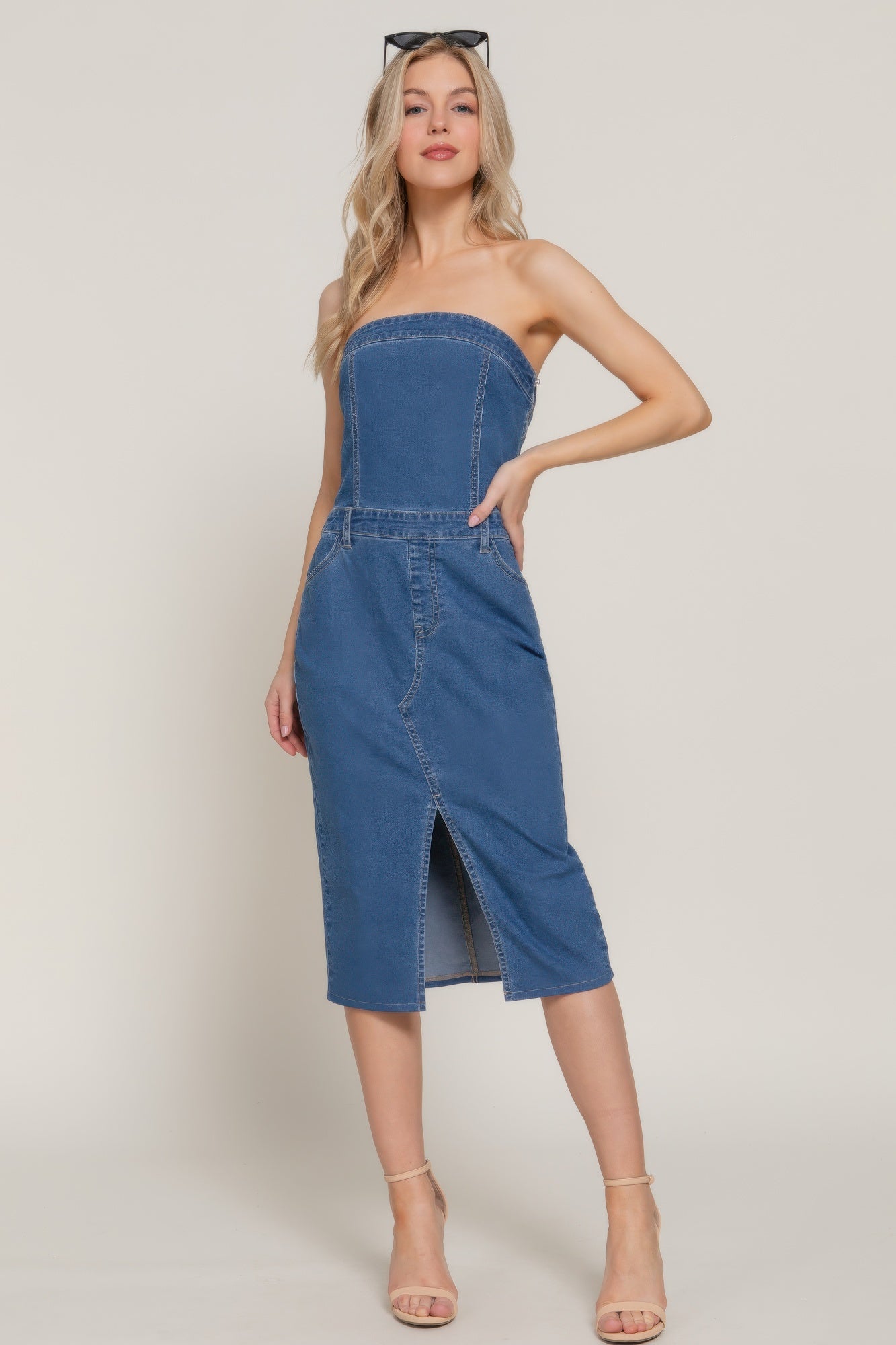 Stretch Denim Slit Tube Dress product image
