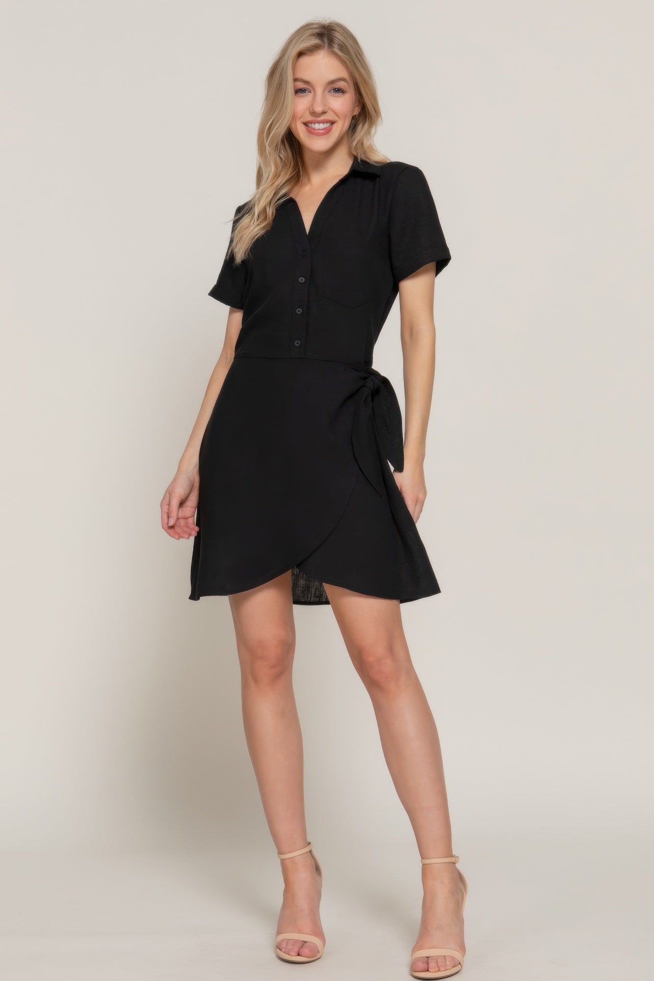 Button Down Side Bow Linen Effect Mini Dress product image
