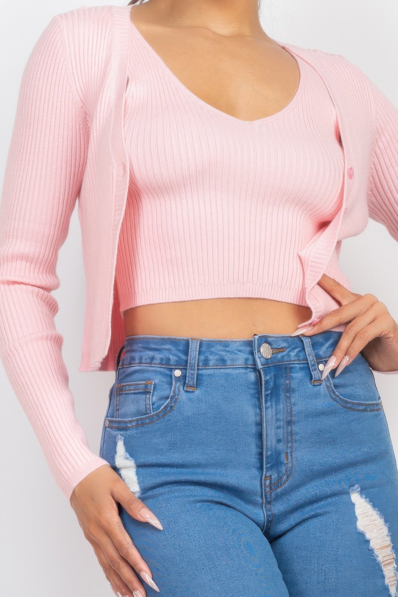 Crop Tank Top & Cardigan Sweater Set product image