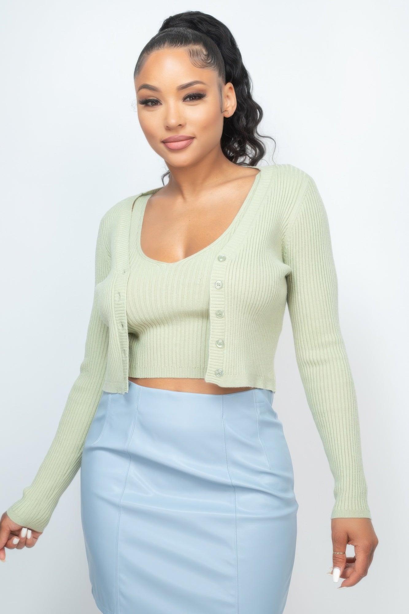 Crop Tank Top & Cardigan Sweater Set product image