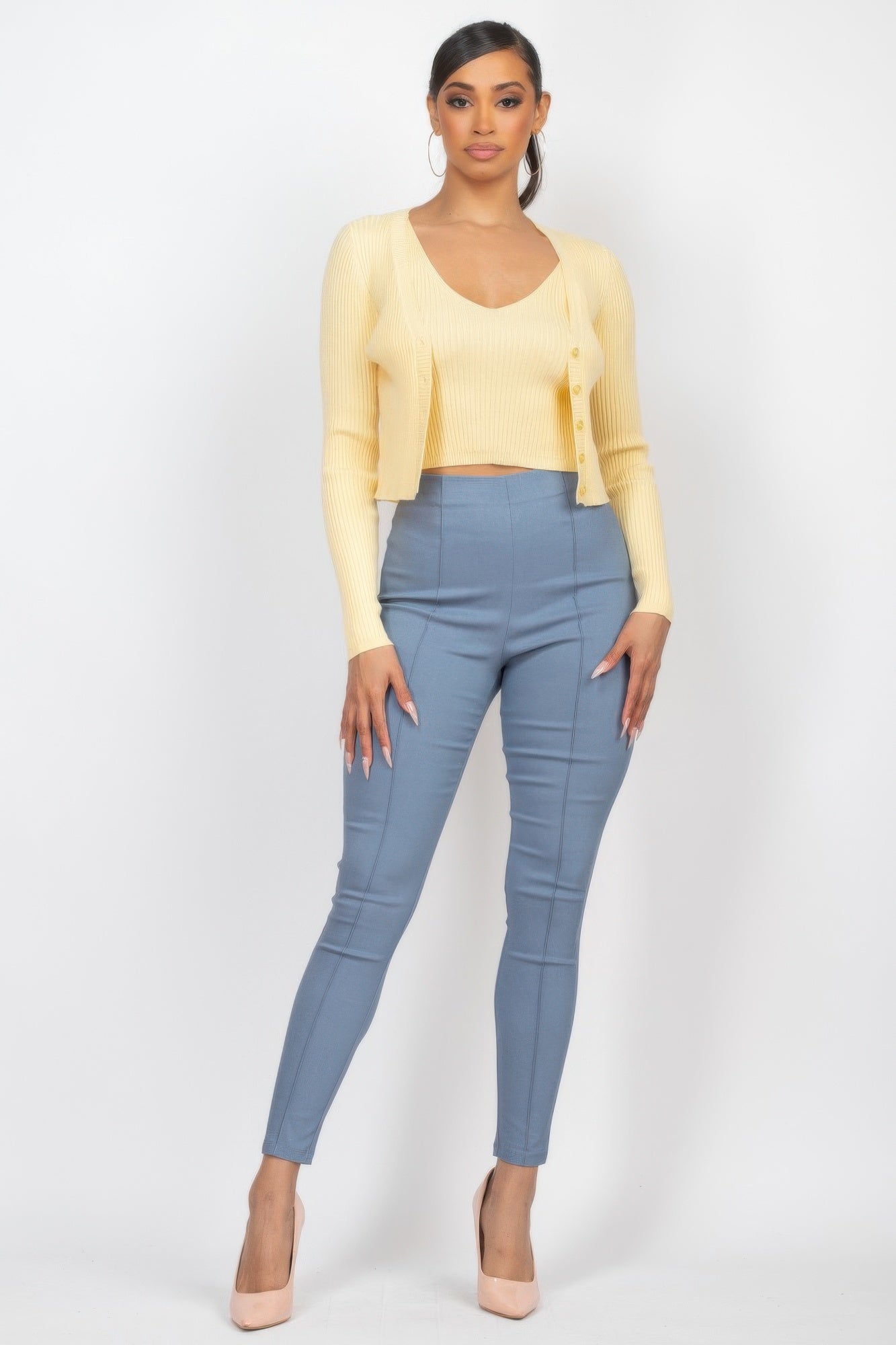 Crop Tank Top & Cardigan Sweater Set product image