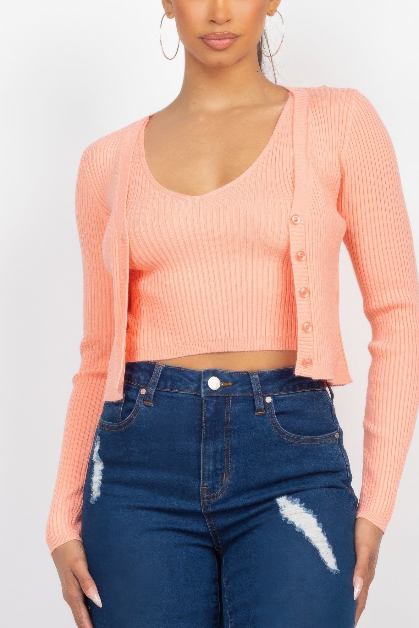 Crop Tank Top & Cardigan Sweater Set product image