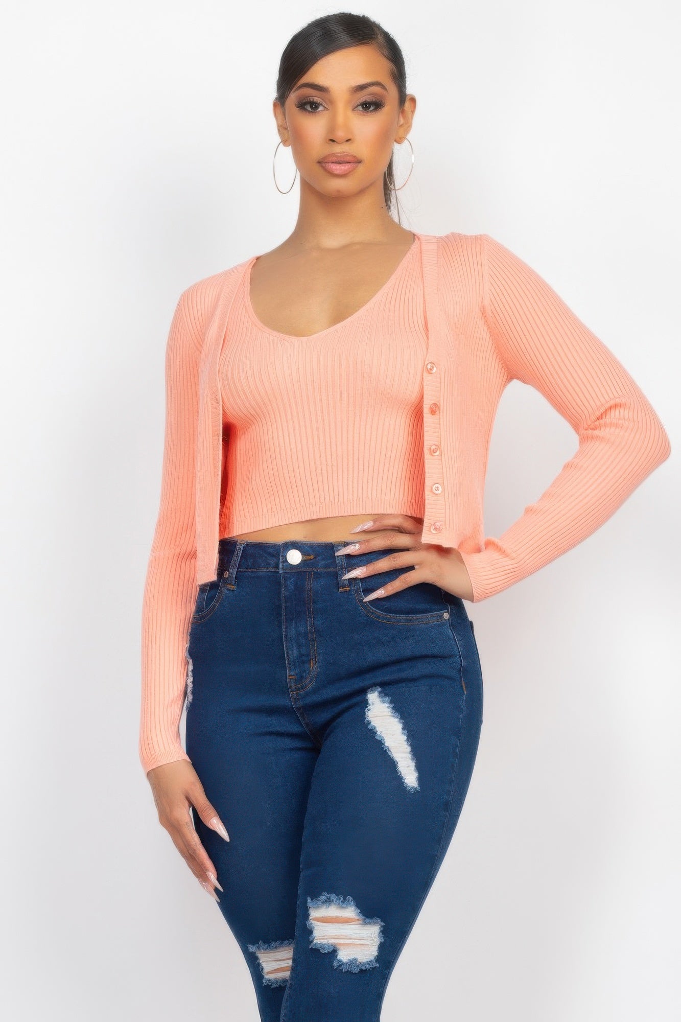 Crop Tank Top & Cardigan Sweater Set product image