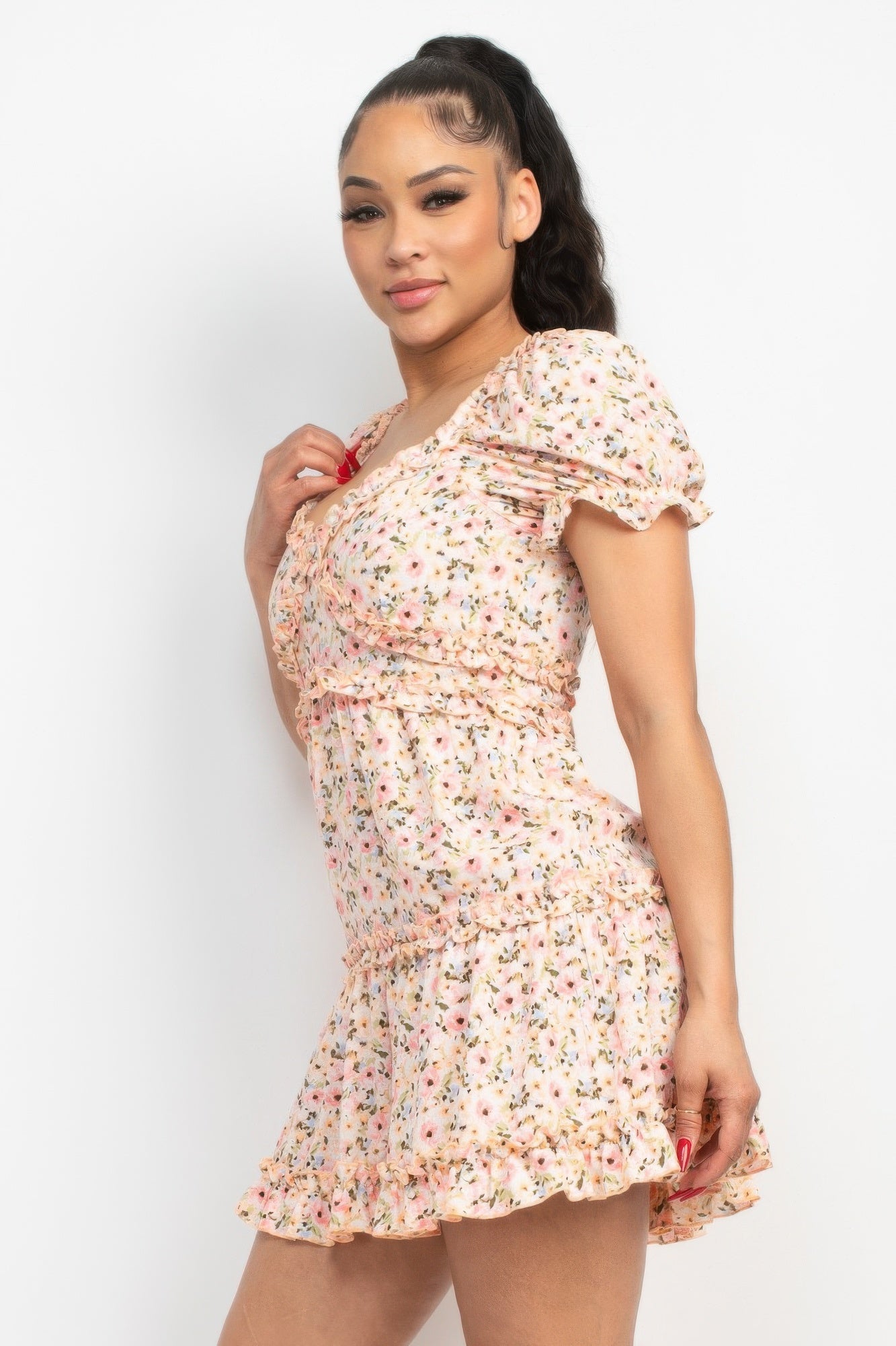 Ruffled Floral Puff Sleeve Dress product image