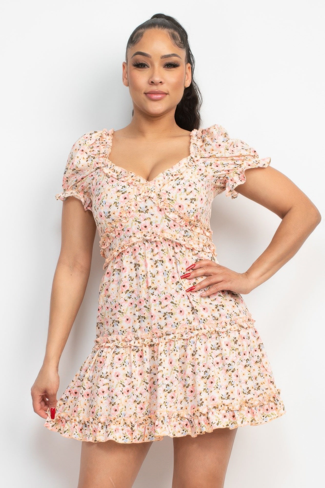 Ruffled Floral Puff Sleeve Dress product image