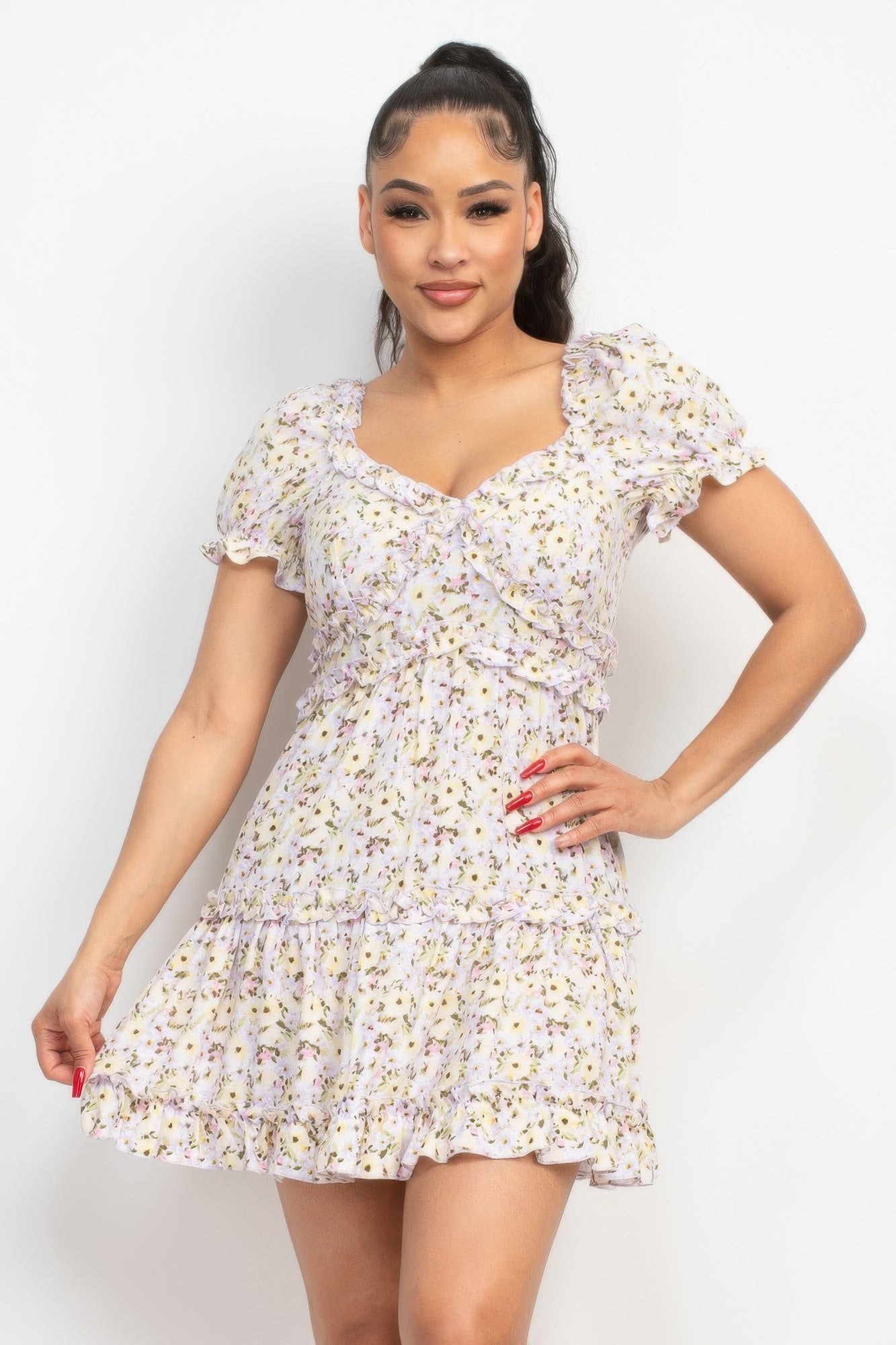 Ruffled Floral Puff Sleeve Dress product image