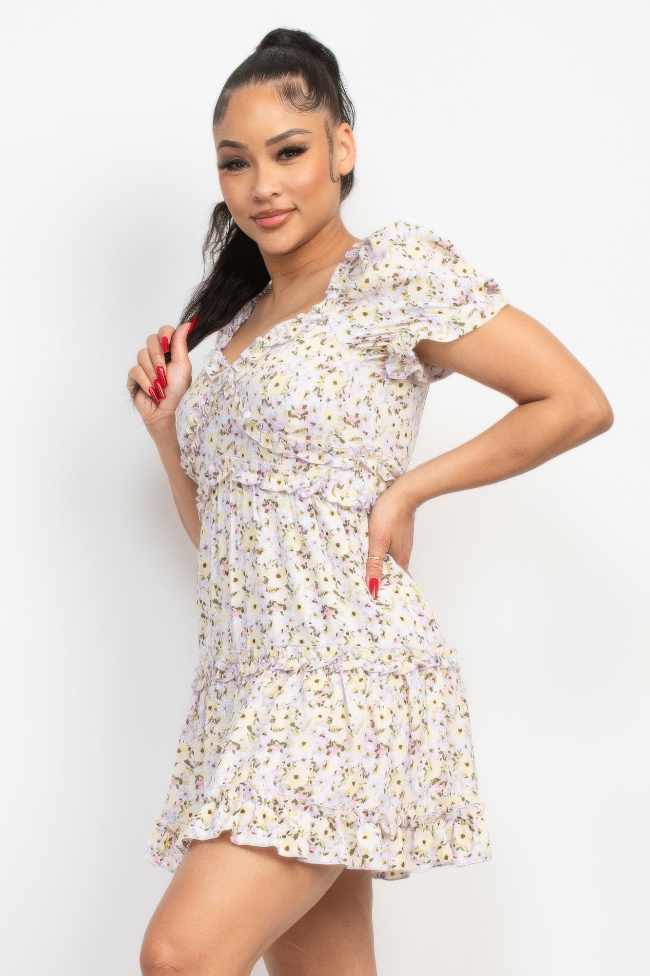 Ruffled Floral Puff Sleeve Dress product image