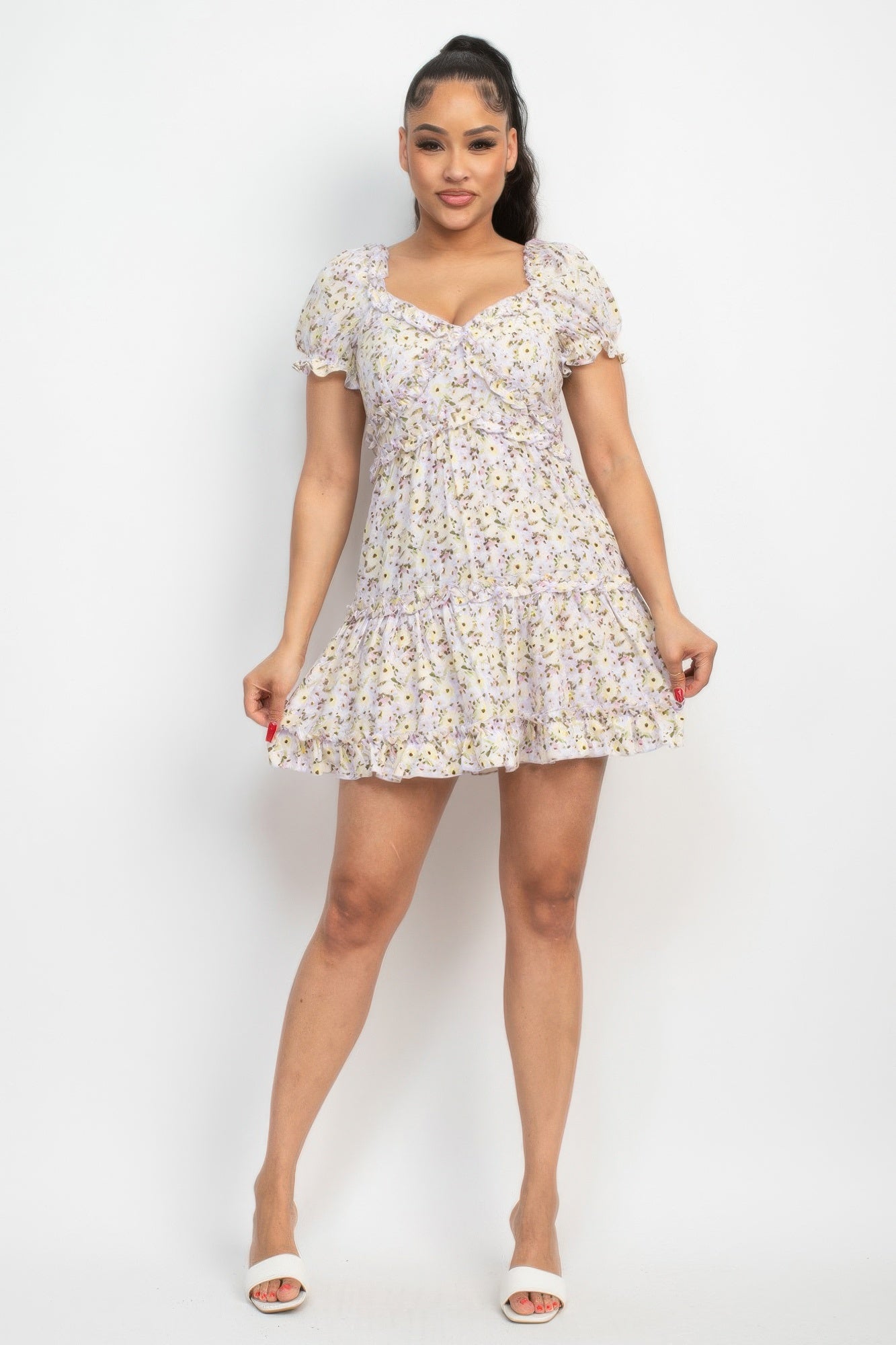 Ruffled Floral Puff Sleeve Dress product image