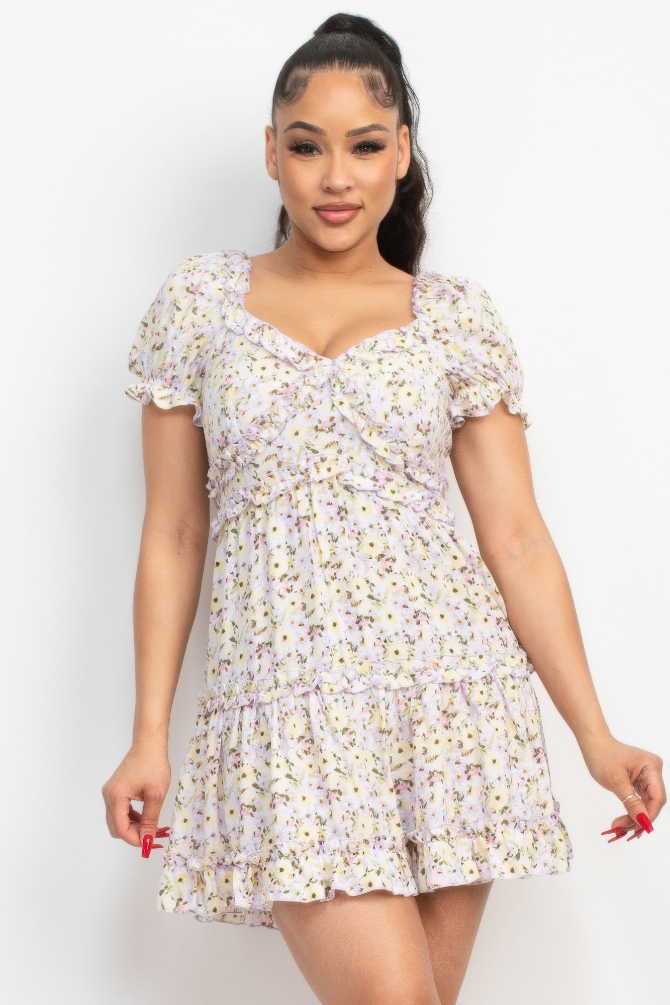 Ruffled Floral Puff Sleeve Dress product image