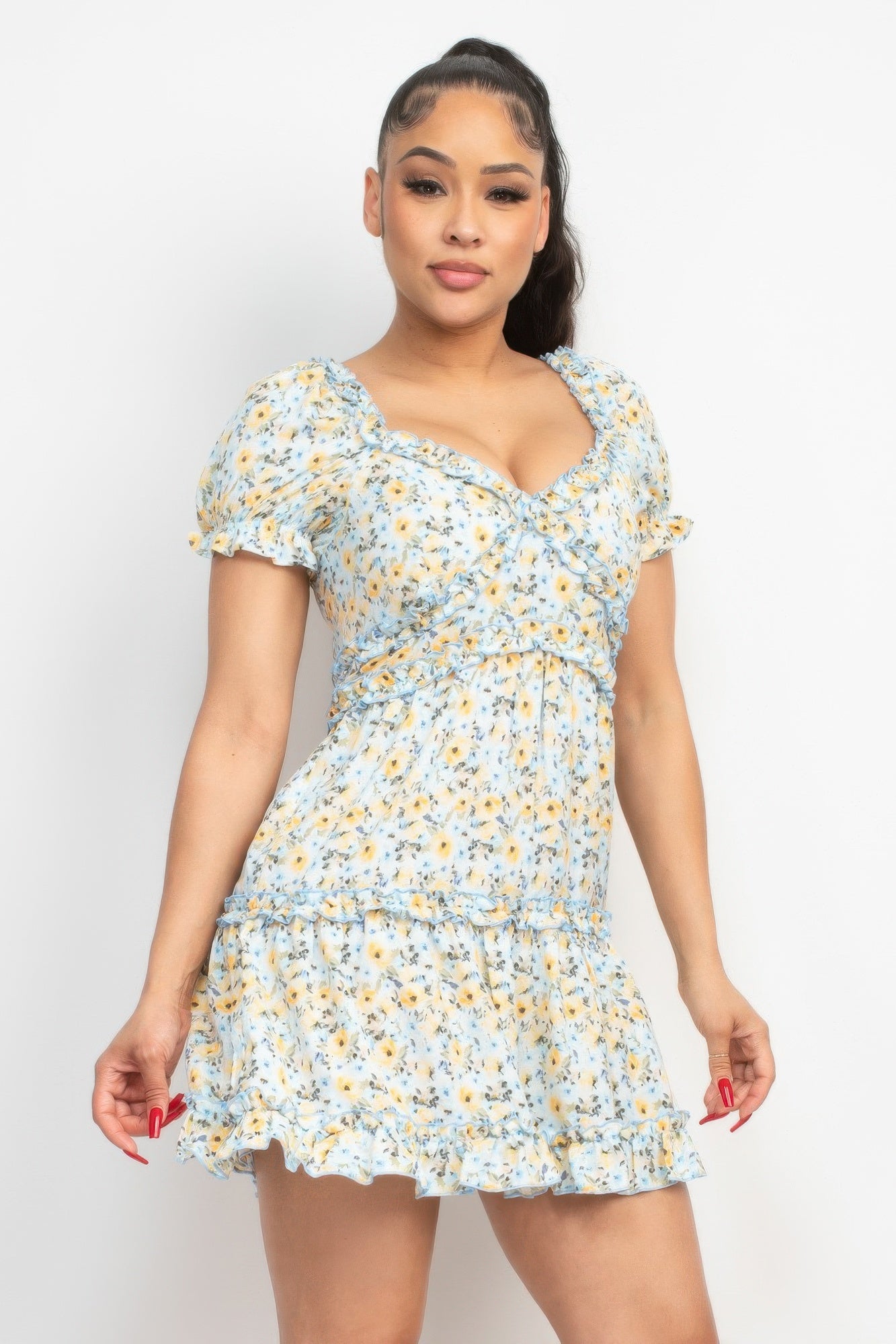 Ruffled Floral Puff Sleeve Dress product image