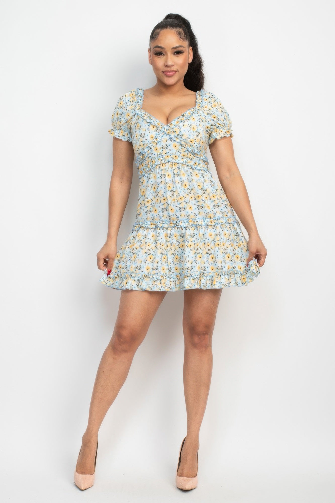 Ruffled Floral Puff Sleeve Dress product image