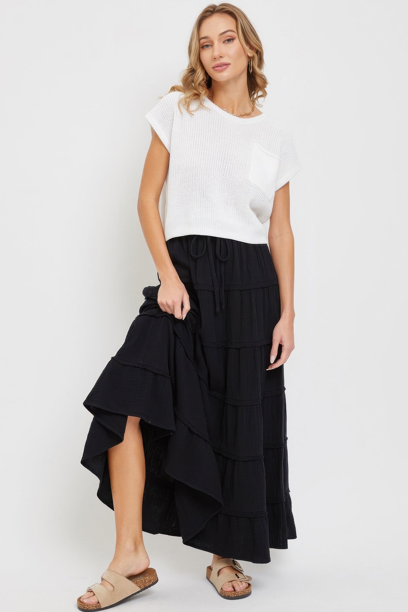 Cotton Gauze Tiered Maxi Skirt product image