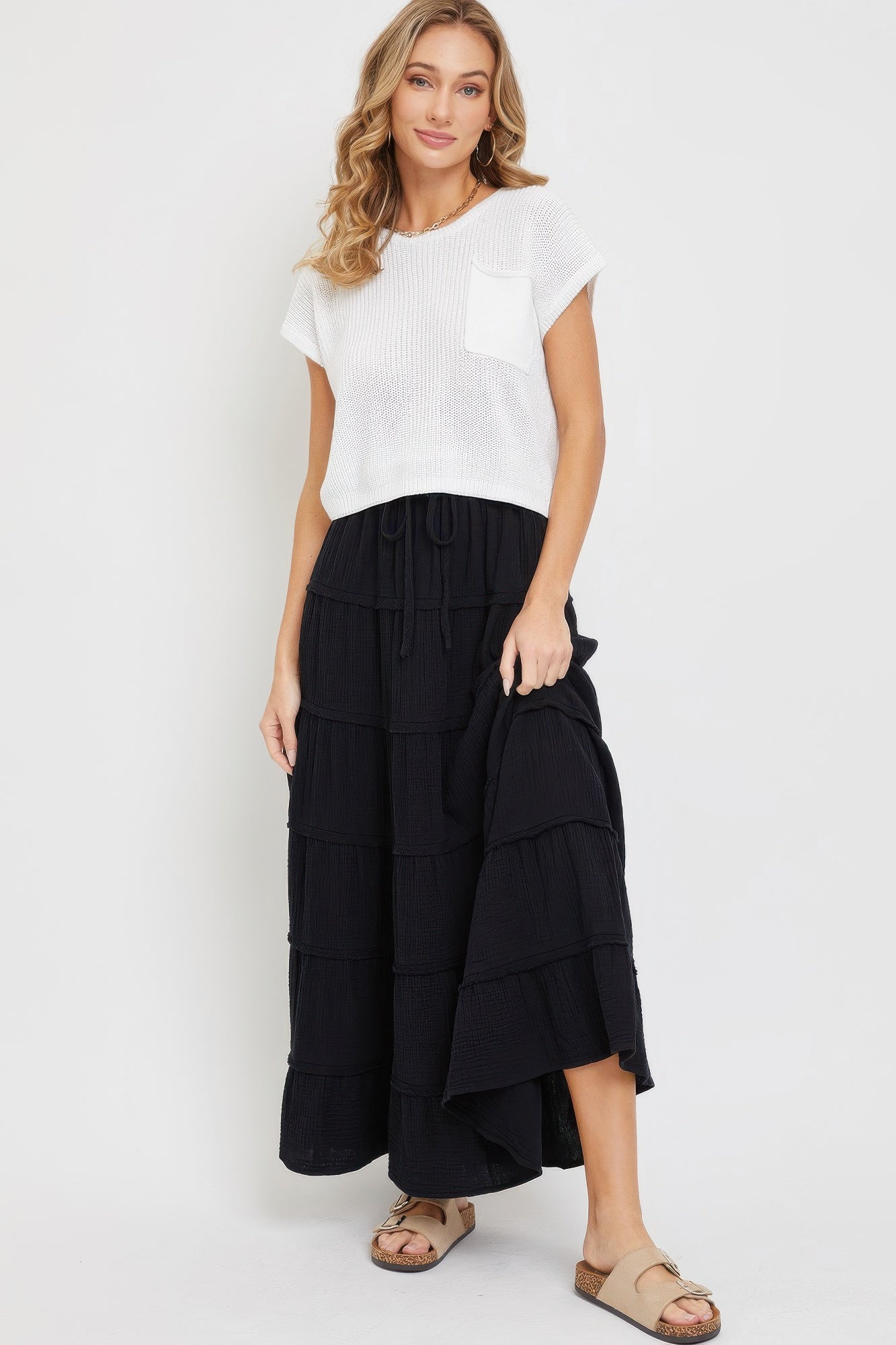 Cotton Gauze Tiered Maxi Skirt product image